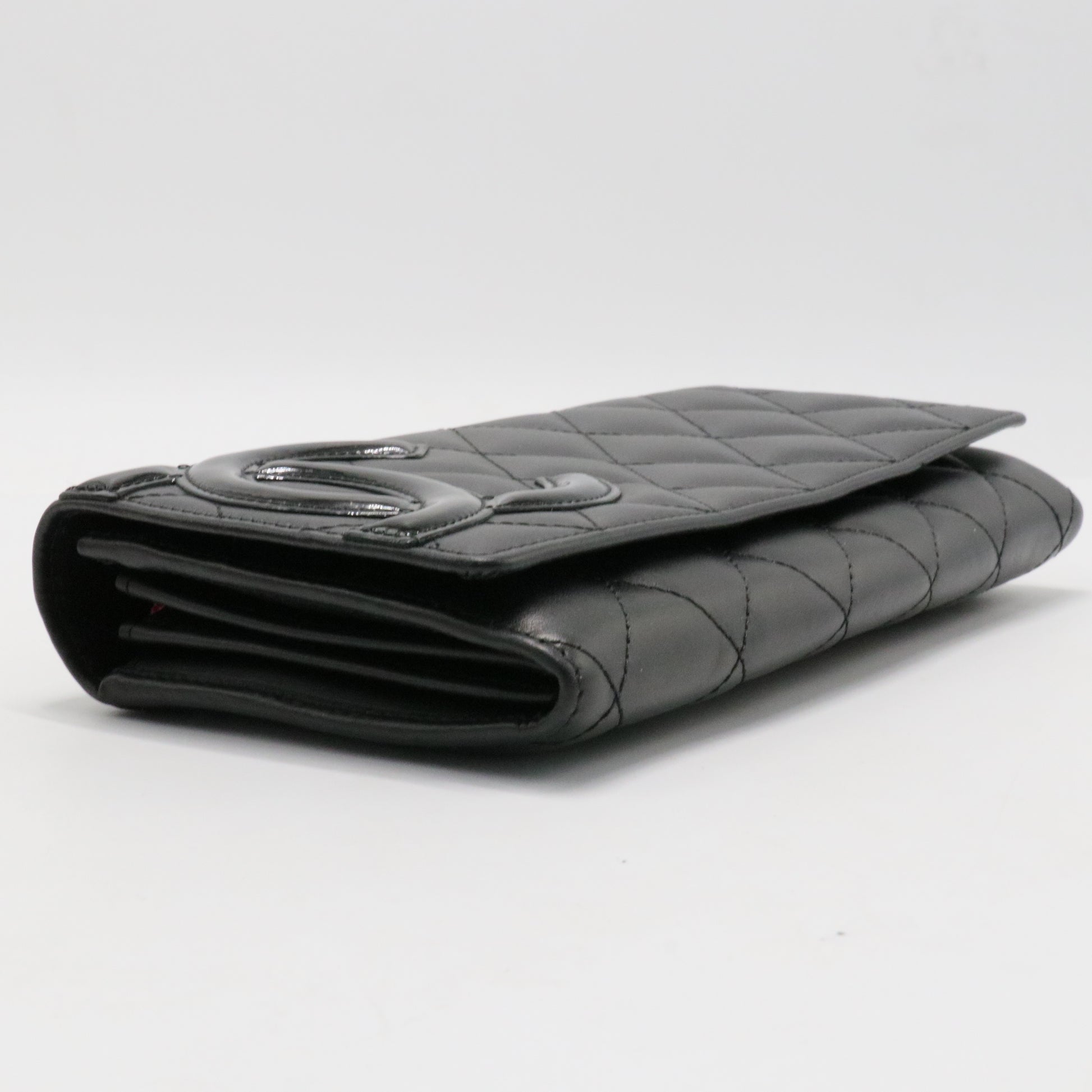 Calfskin Limit Quilted Cambon Long Double Wallet Black