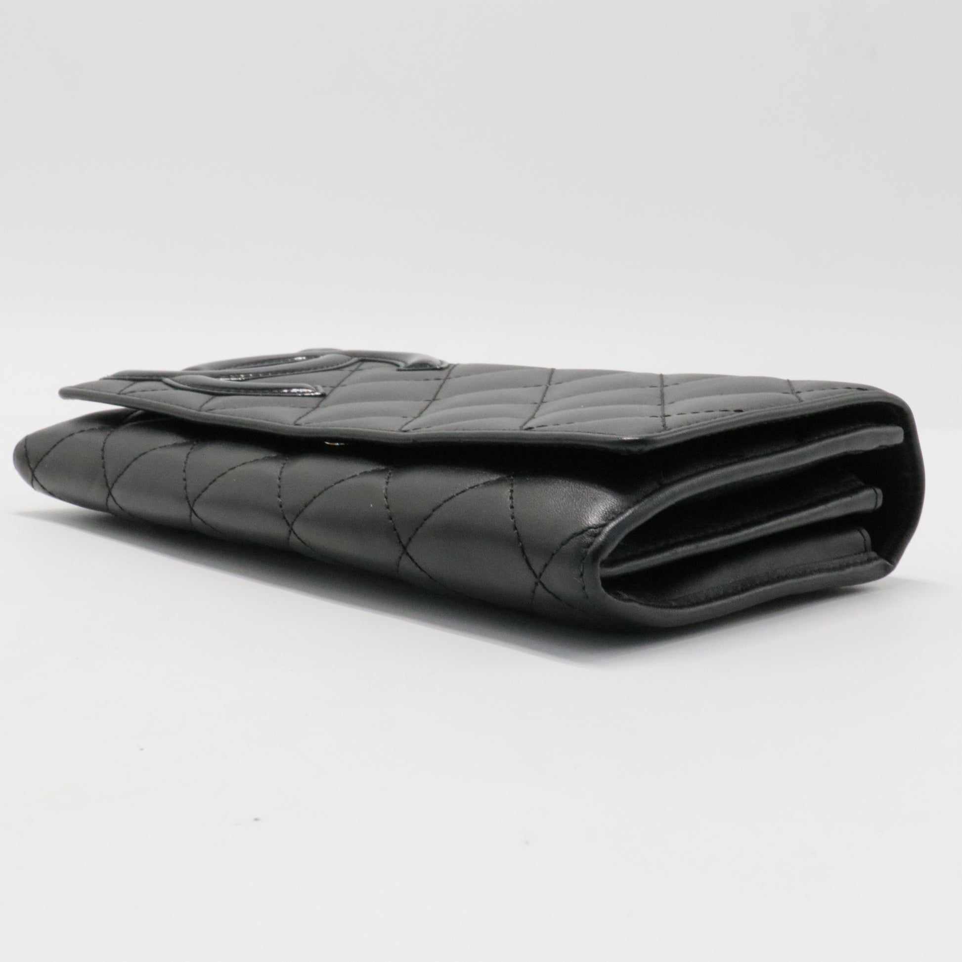 Calfskin Limit Quilted Cambon Long Double Wallet Black
