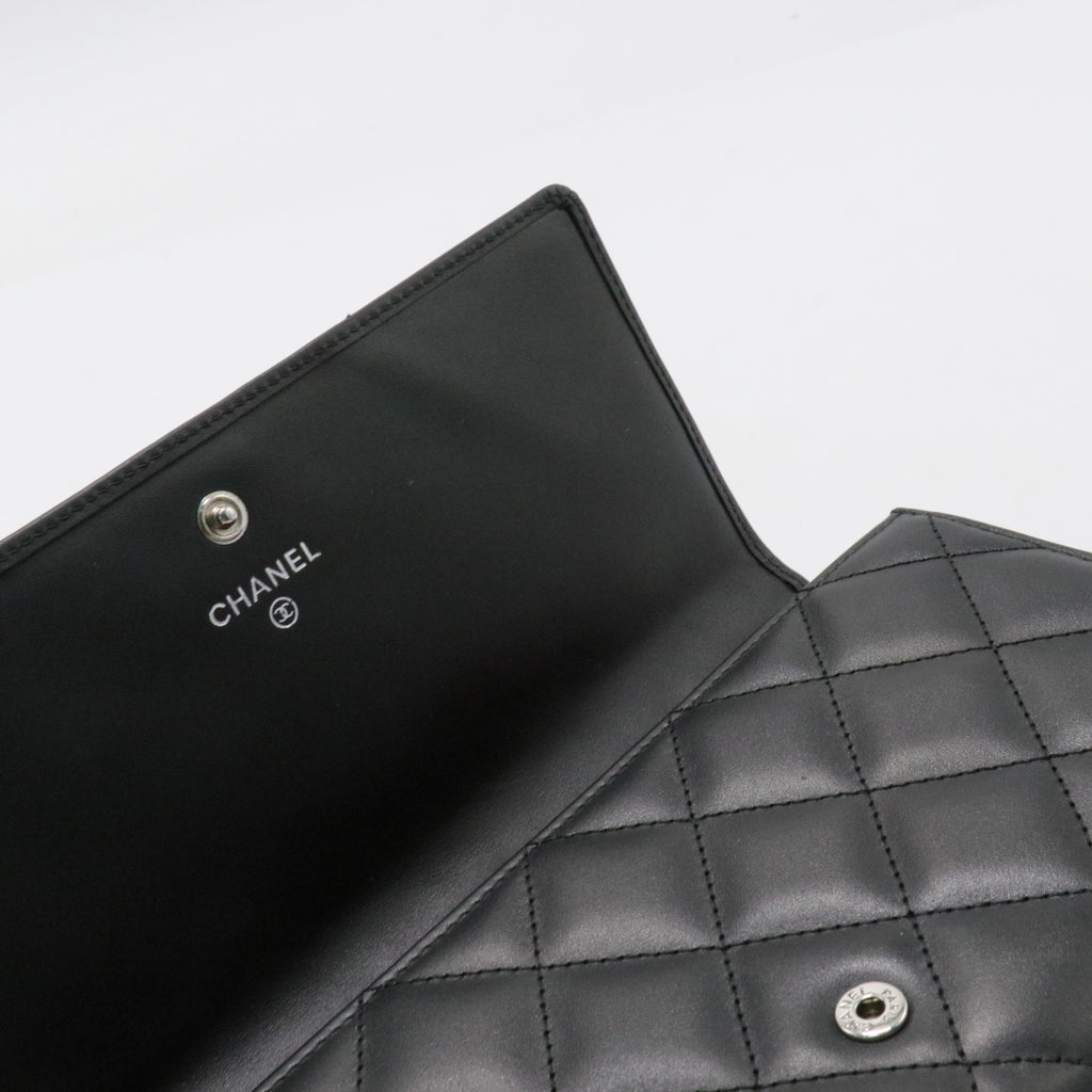 Calfskin Limit Quilted Cambon Long Double Wallet Black
