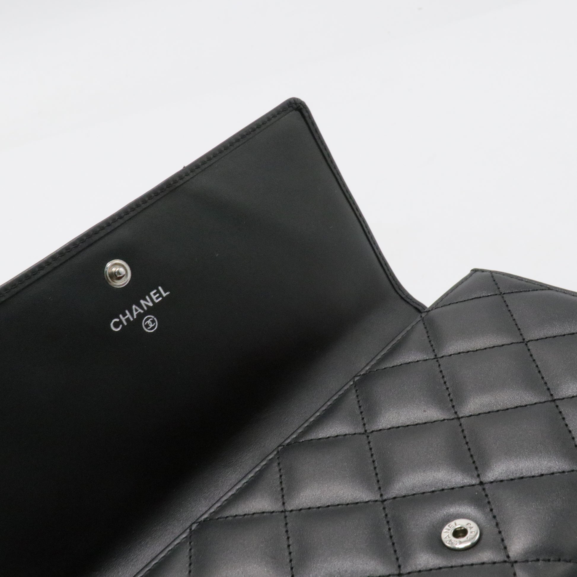 Calfskin Limit Quilted Cambon Long Double Wallet Black