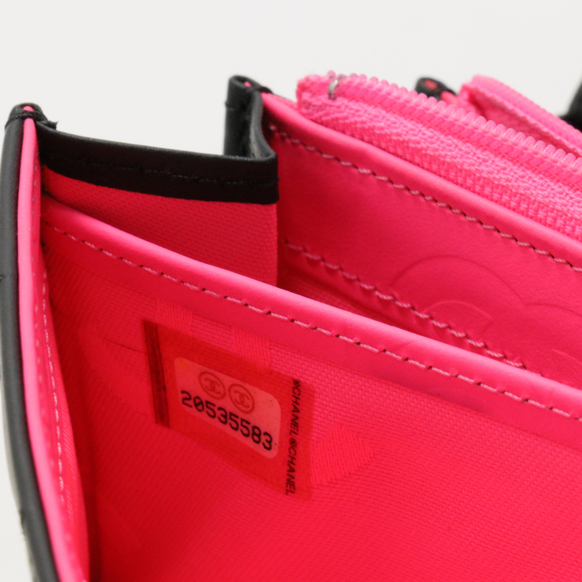 Calfskin Limit Quilted Cambon Long Double Wallet Black