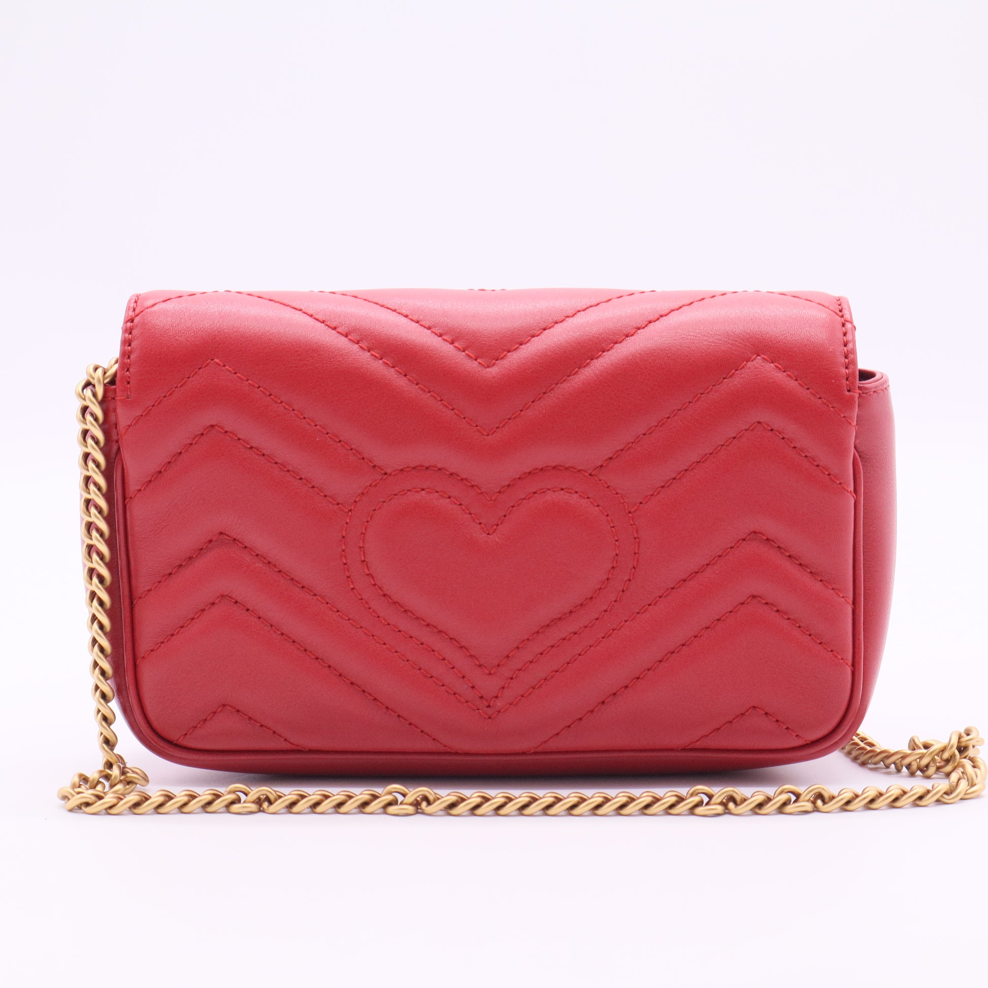 Calfskin Matelasse Super Mini GG Marmont Shoulder Bag Hibiscus Red