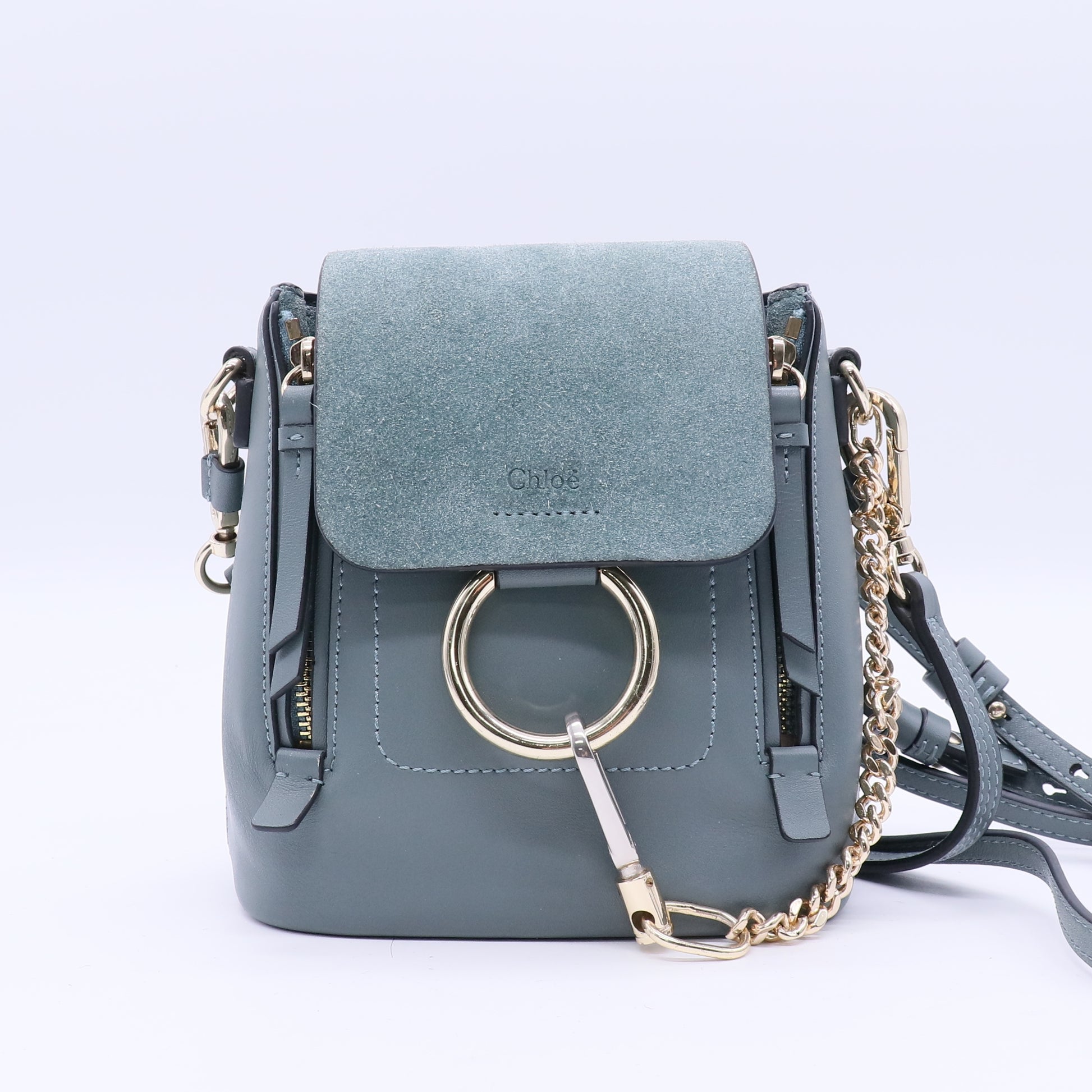 Chloe Suede Calfskin Mini Faye Backpack Cloudy Blue B20986