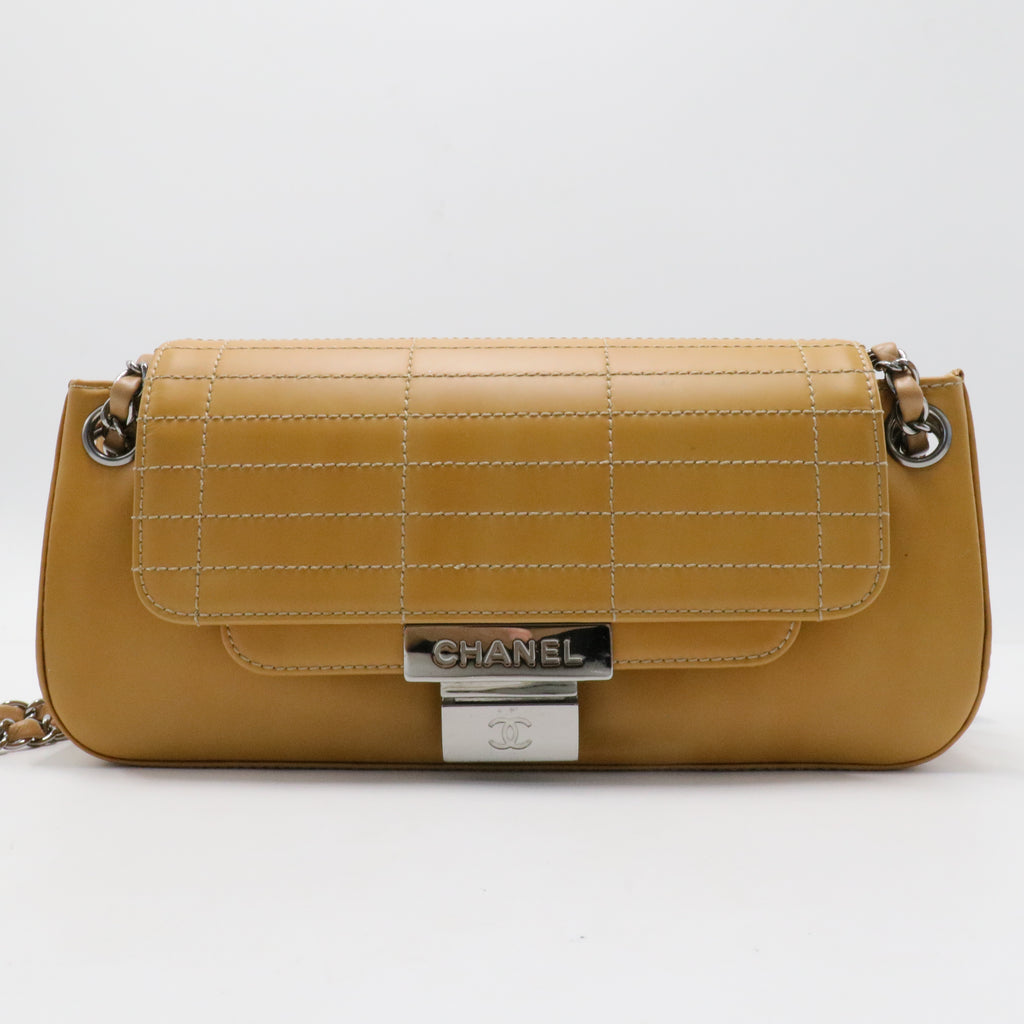 Glazed Calfskin Stitched Accordion Flap Beige