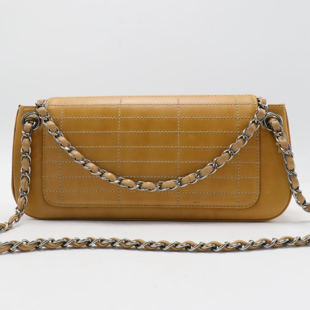 Glazed Calfskin Stitched Accordion Flap Beige