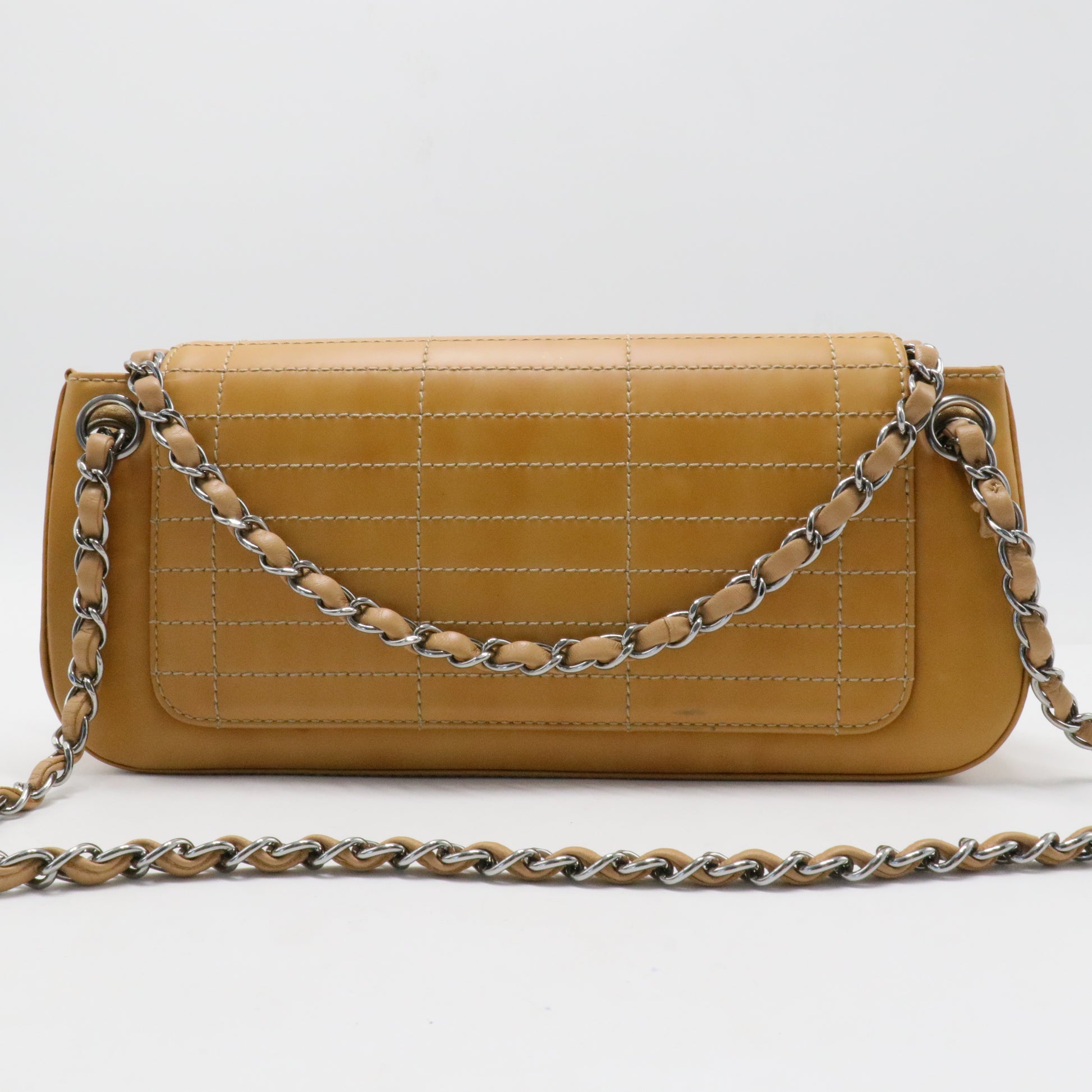 Glazed Calfskin Stitched Accordion Flap Beige