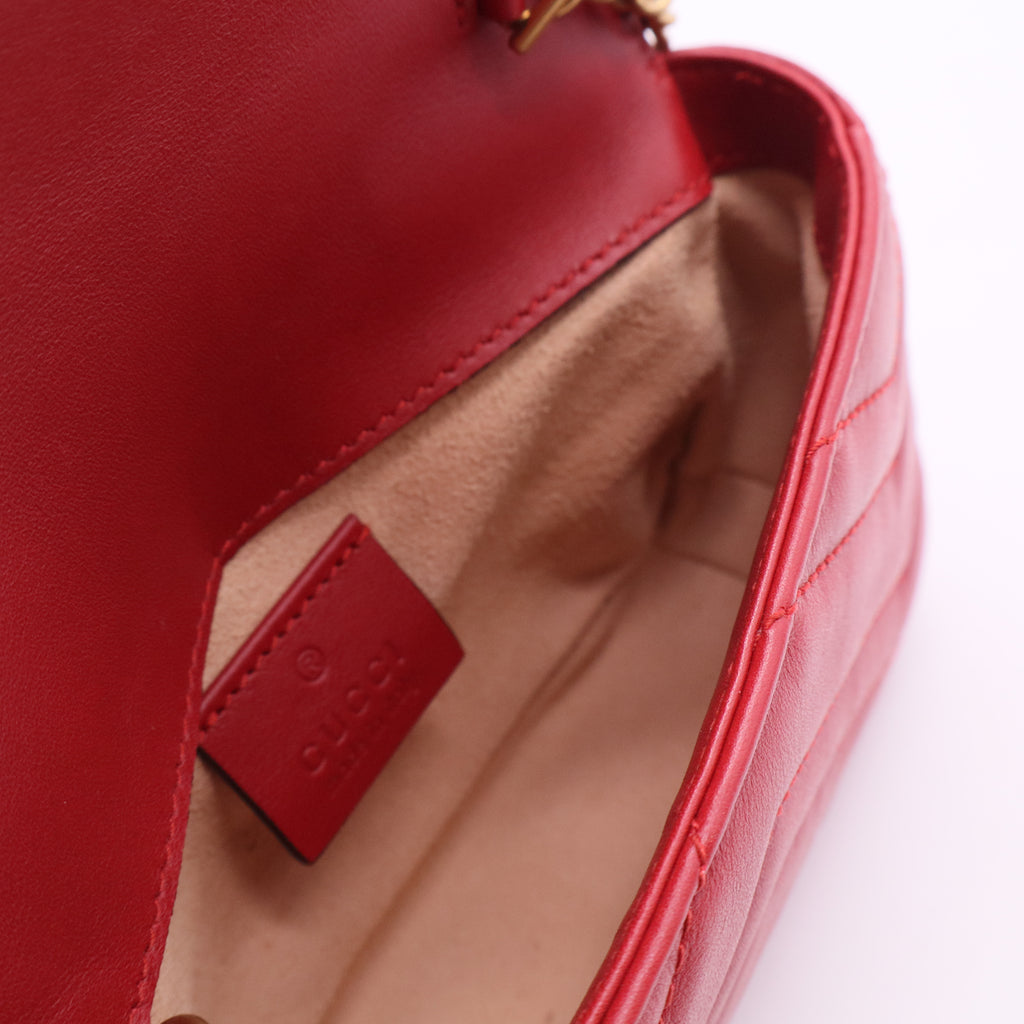 Calfskin Matelasse Super Mini GG Marmont Shoulder Bag Hibiscus Red