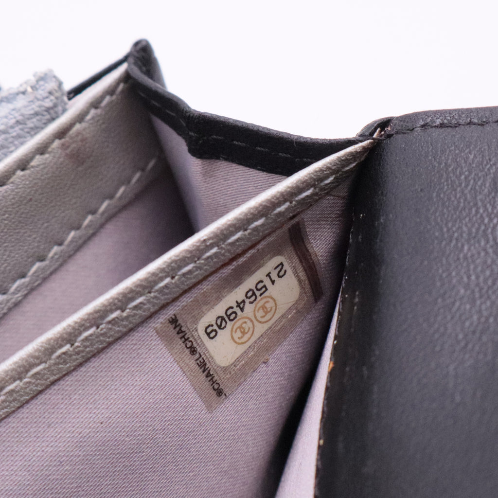 Lambskin Camellia Embossed Large Flap Wallet Black