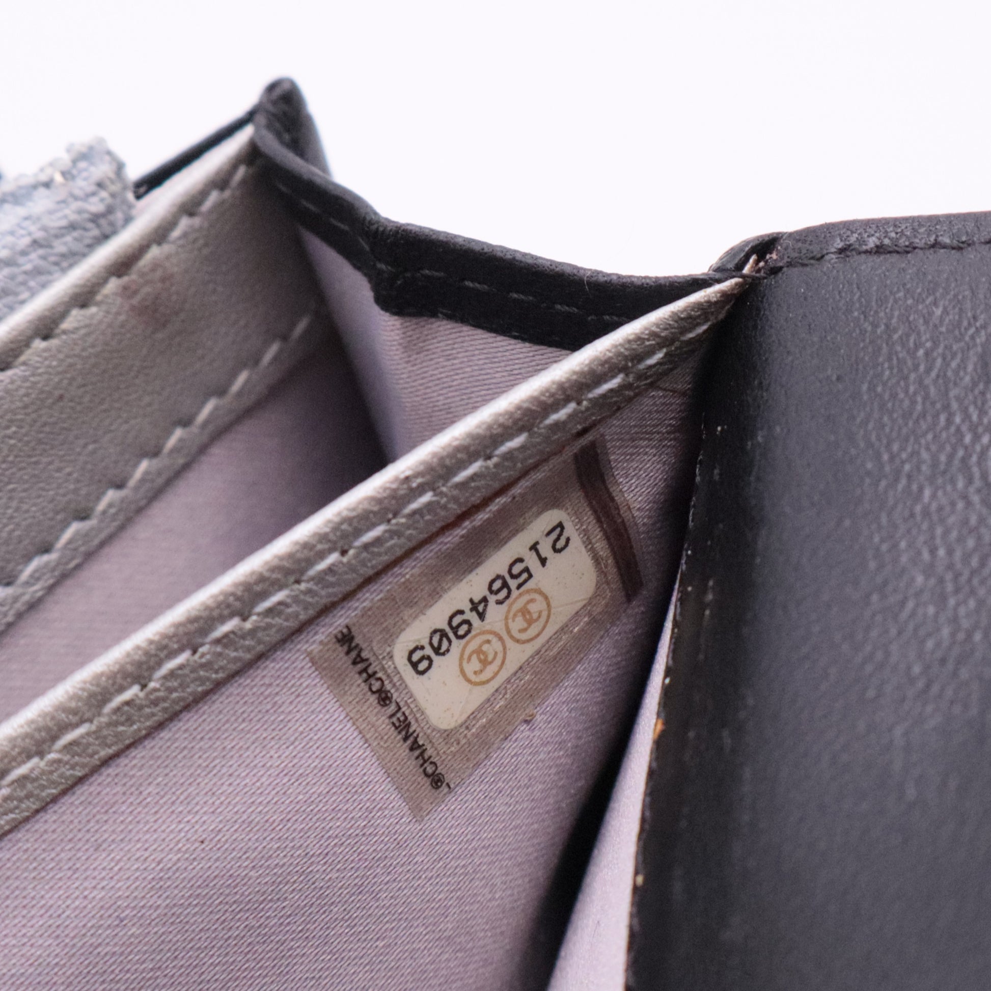 Lambskin Camellia Embossed Large Flap Wallet Black