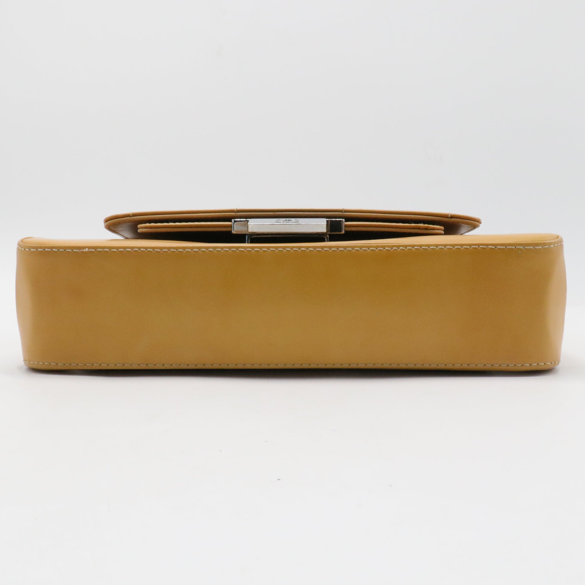 Glazed Calfskin Stitched Accordion Flap Beige