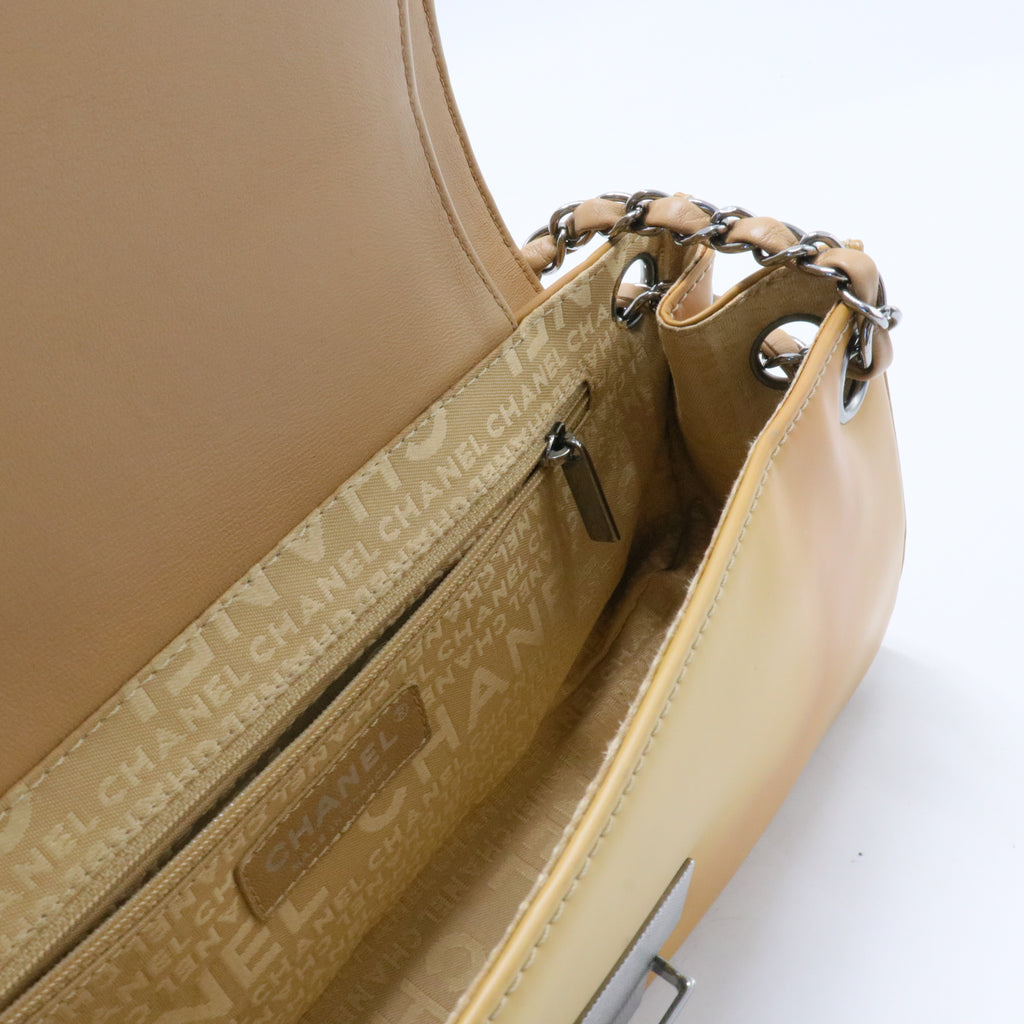 Glazed Calfskin Stitched Accordion Flap Beige
