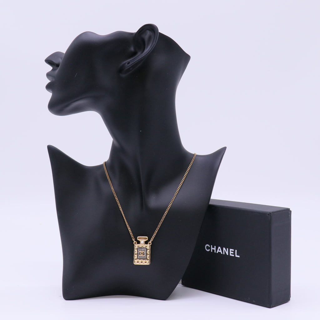 Chanel No. 5 Crystal & Pearl Perfume Bottle Pendant Necklace W22173