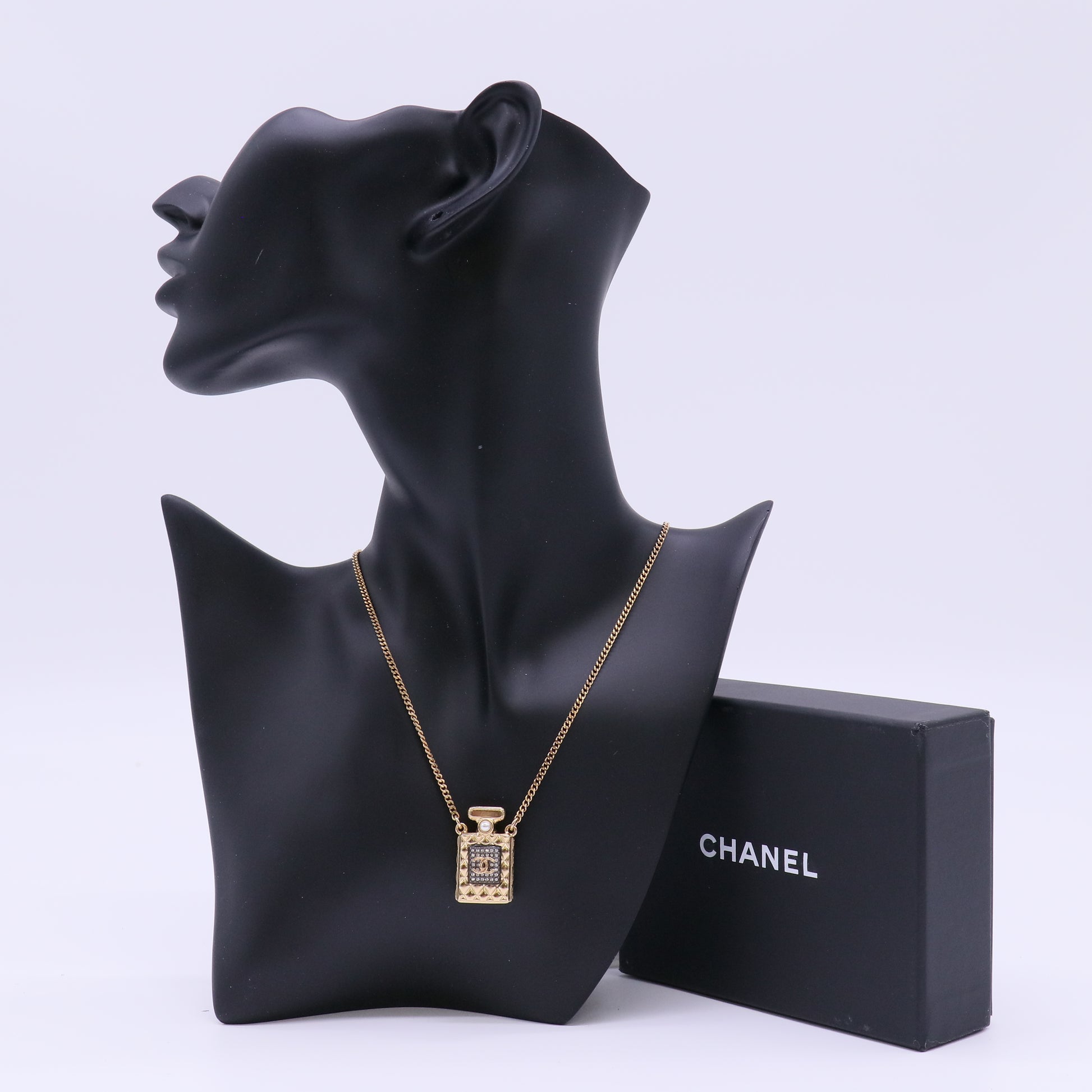 Chanel No. 5 Crystal & Pearl Perfume Bottle Pendant Necklace W22173