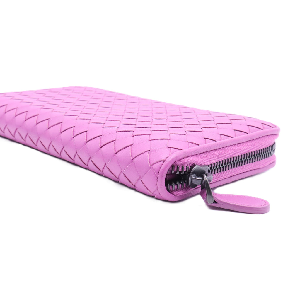 Pink Intrecciato Leather Long Wallet