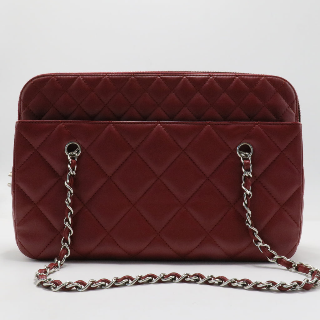 Matelasse Leather Shoulder Tote Bag Dark Red