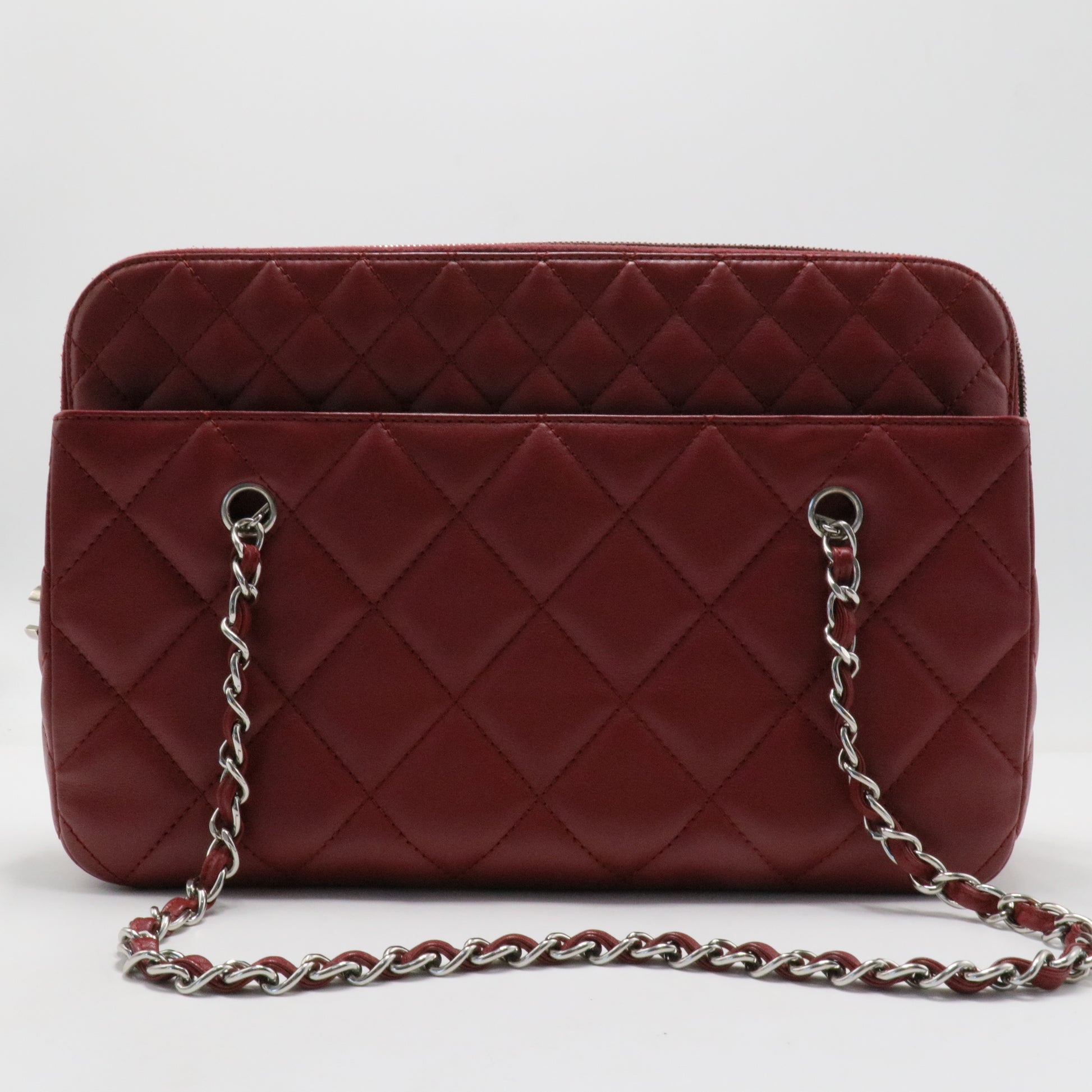 Matelasse Leather Shoulder Tote Bag Dark Red