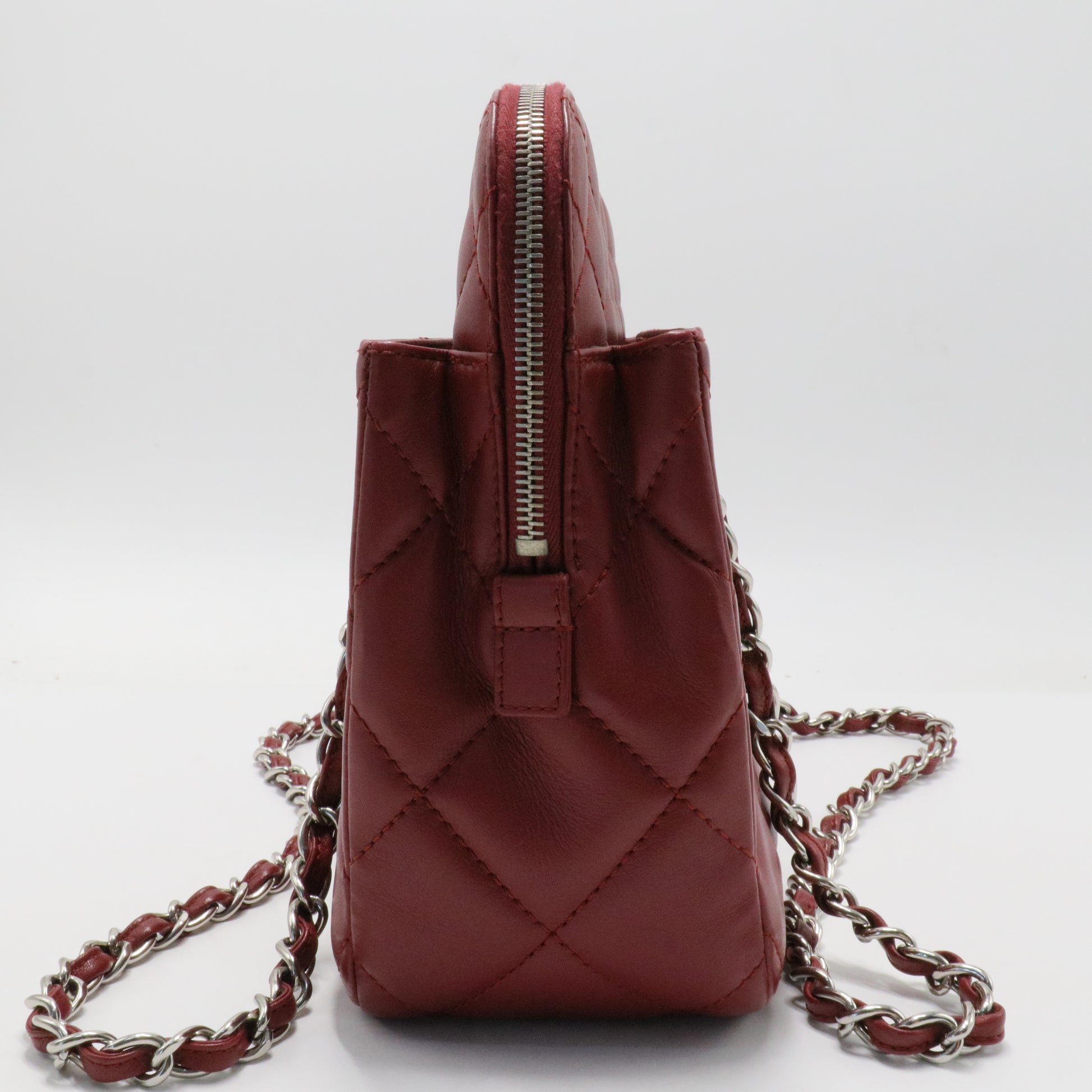 Matelasse Leather Shoulder Tote Bag Dark Red