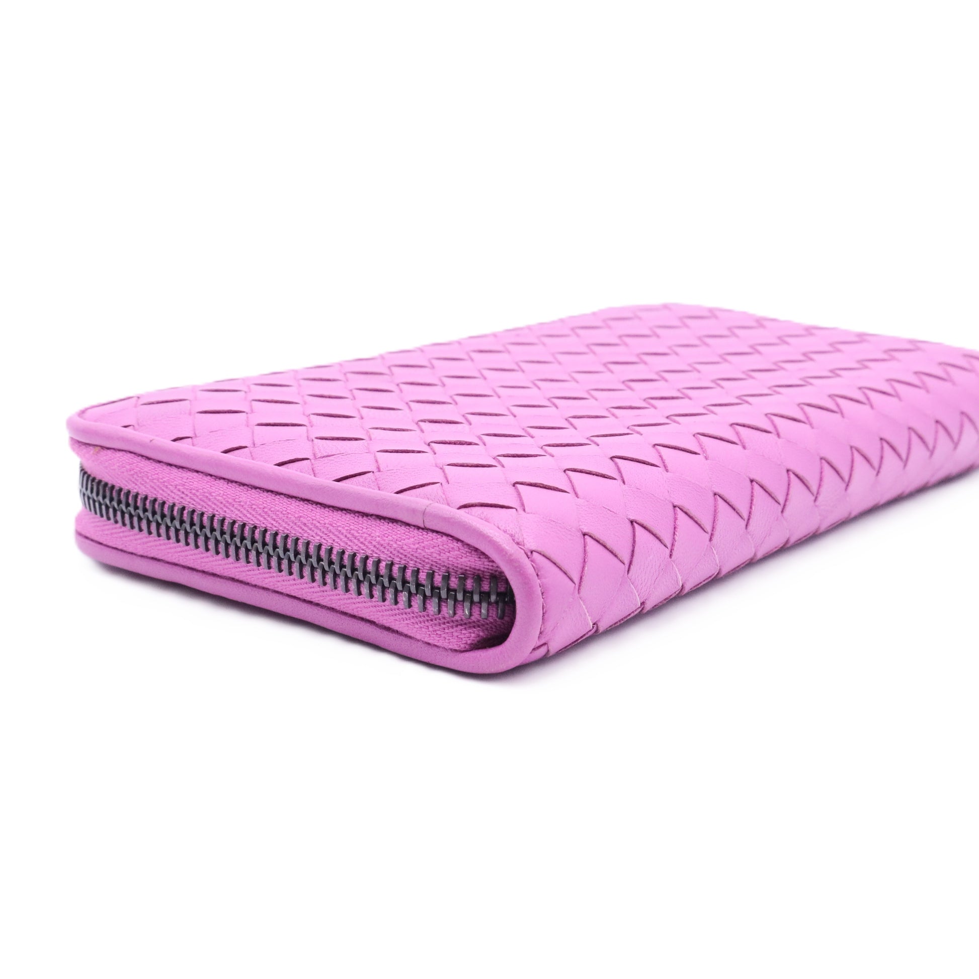 Pink Intrecciato Leather Long Wallet