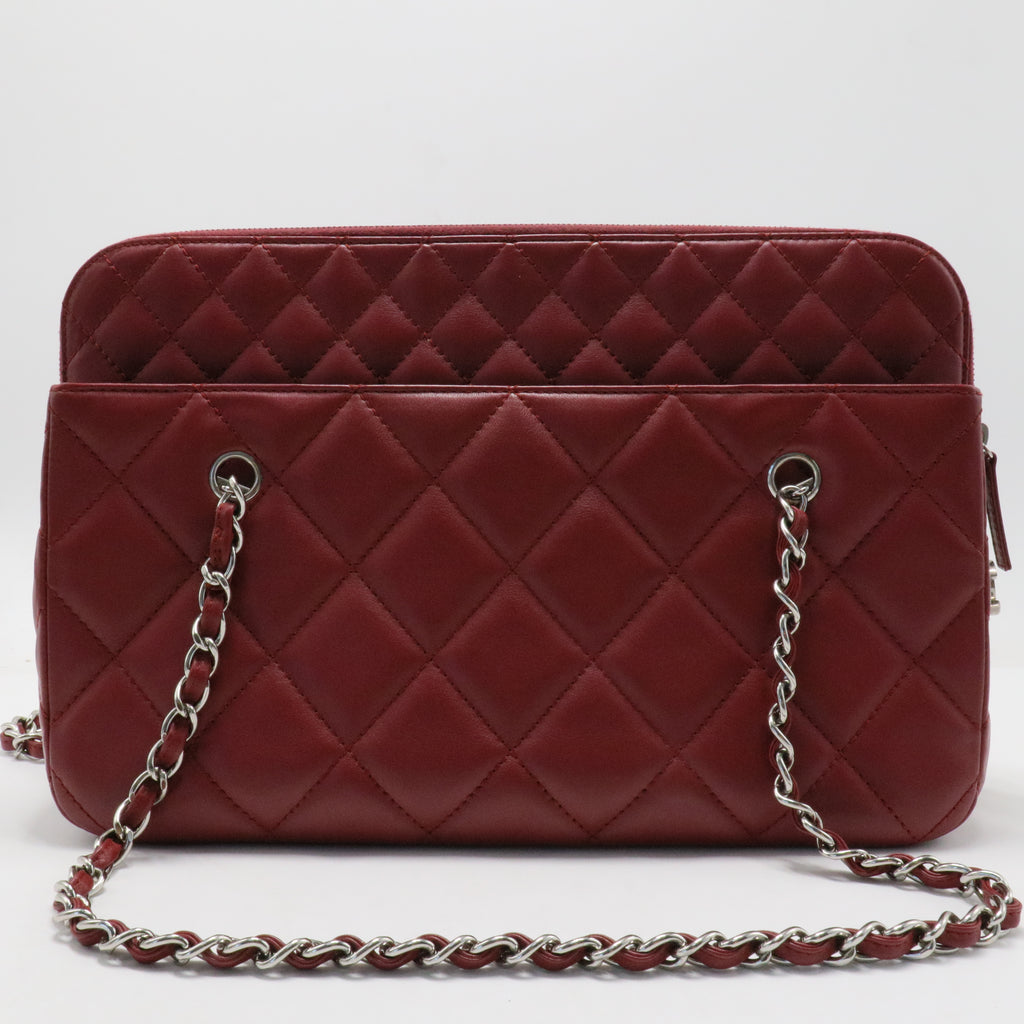 Matelasse Leather Shoulder Tote Bag Dark Red