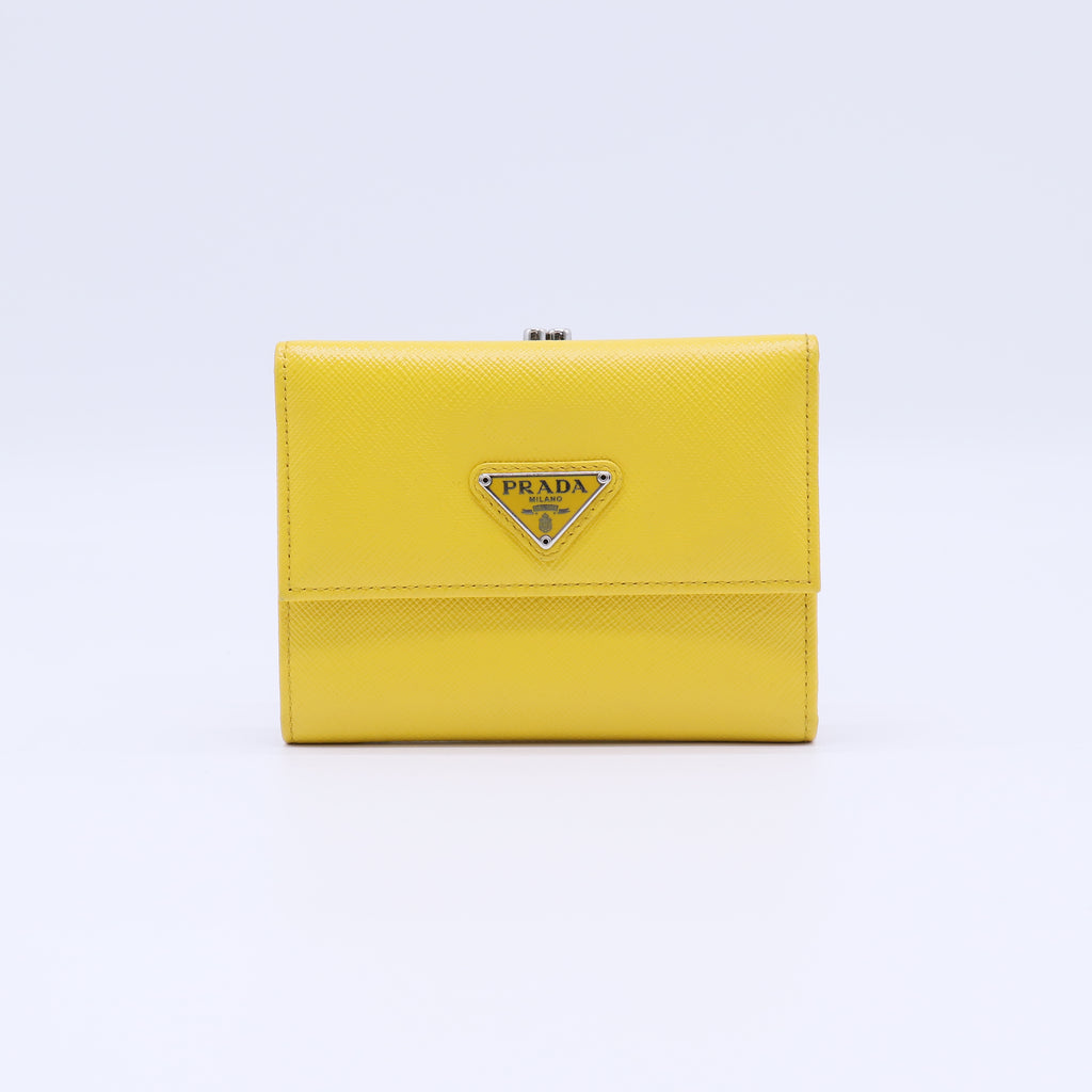 Prada Saffiano Enamel Triangle Logo Compact Wallet W21739