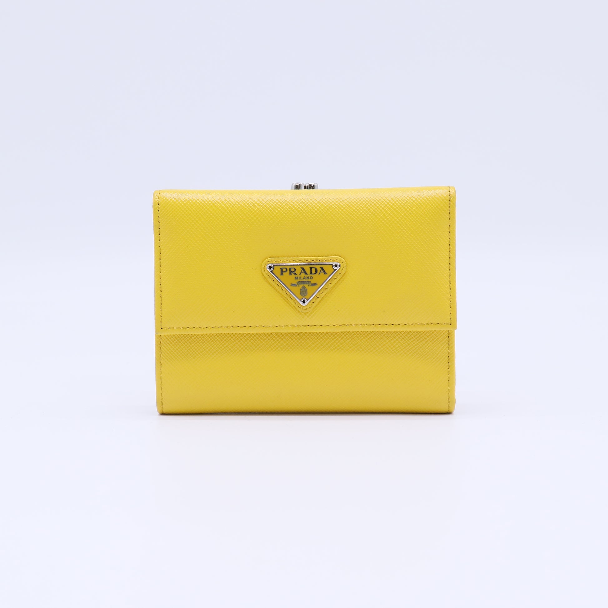Prada Saffiano Enamel Triangle Logo Compact Wallet W21739