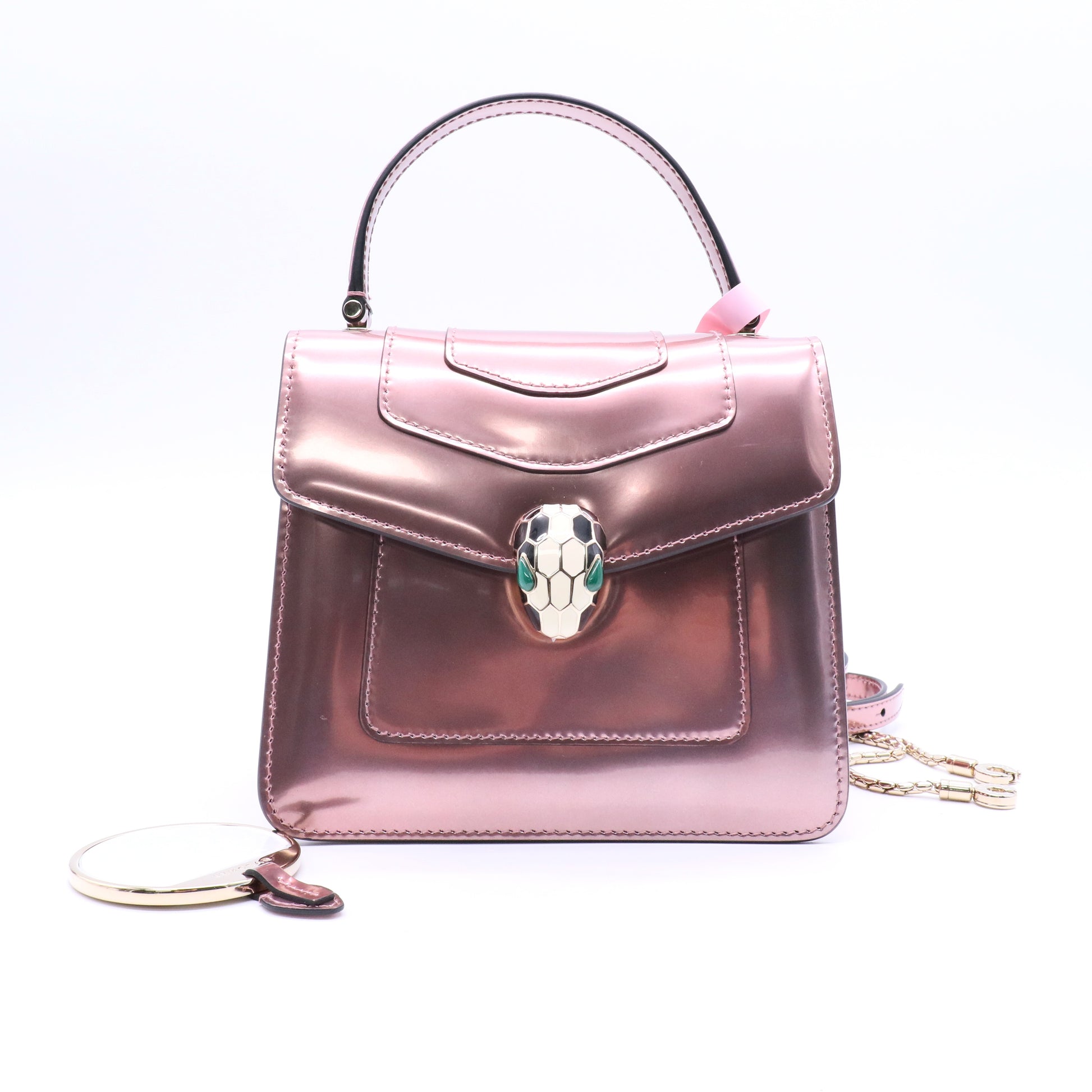 Serpenti Forever Square Shoulder Bag Metallic Leather Small Twins