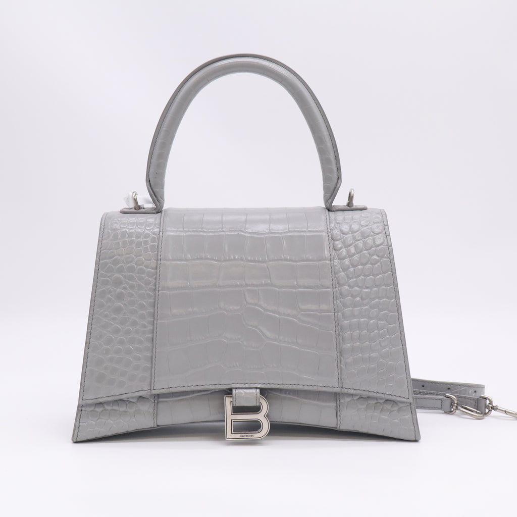Hourglass Top Handle Bag Crocodile Embossed Leather B24070