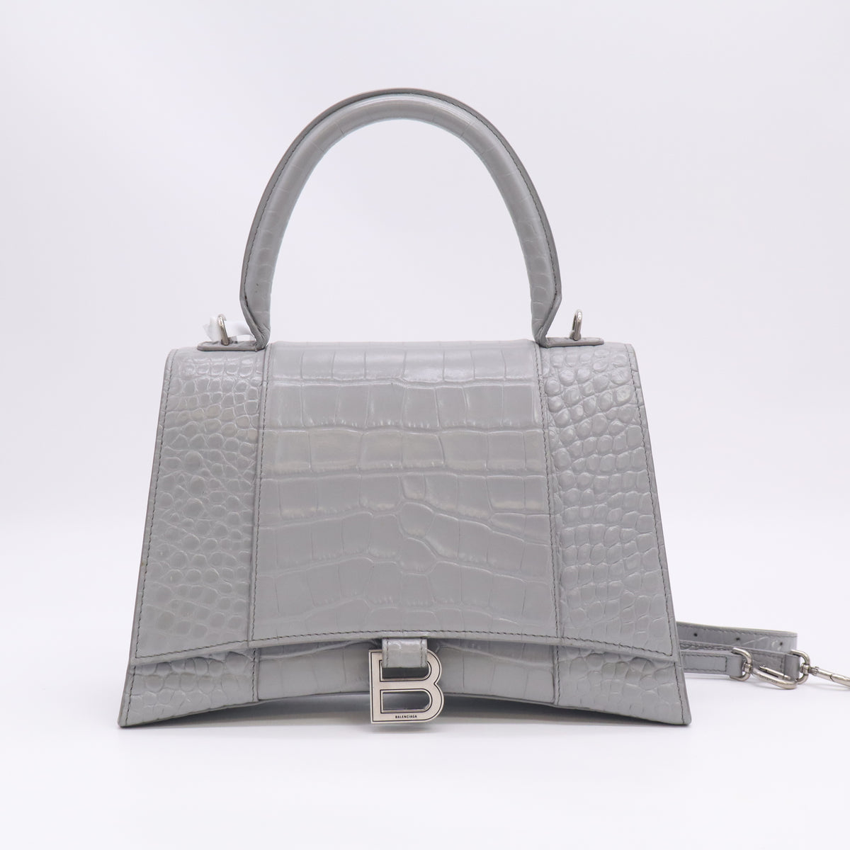 Hourglass Top Handle Bag Crocodile Embossed Leather B24070