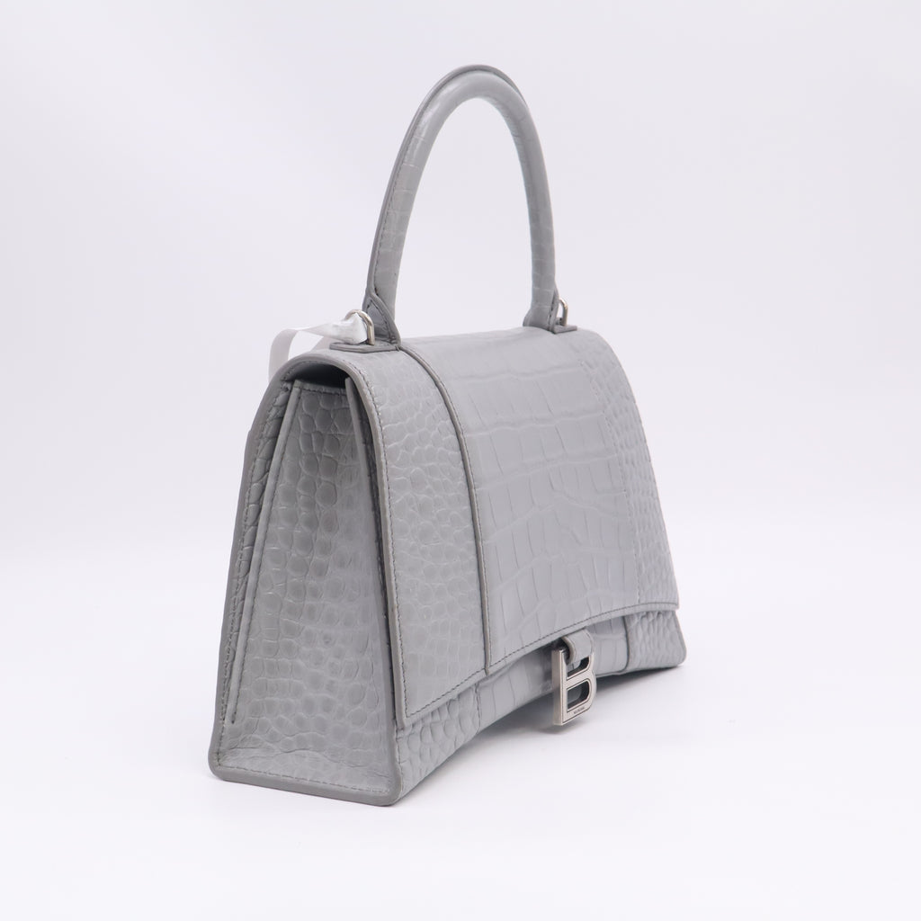 Hourglass Top Handle Bag Crocodile Embossed Leather B24070