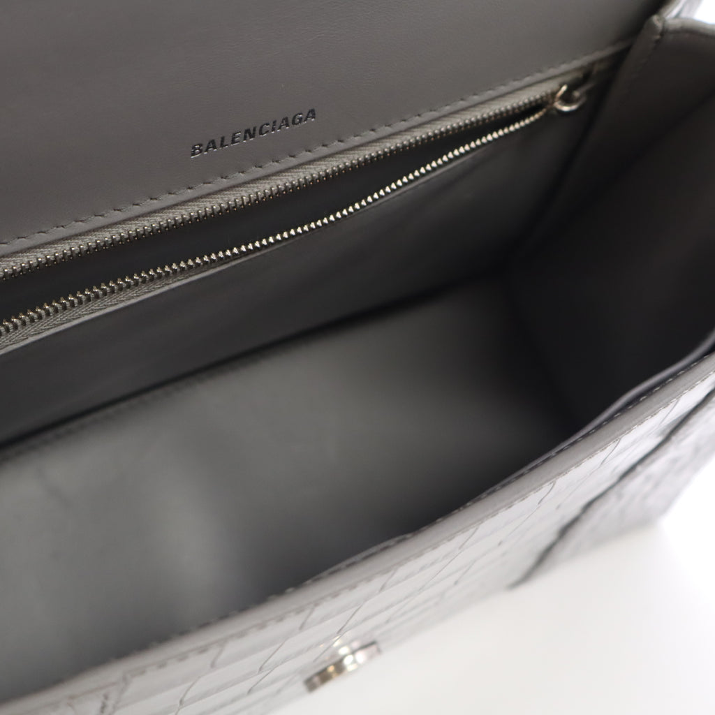 Hourglass Top Handle Bag Crocodile Embossed Leather B24070