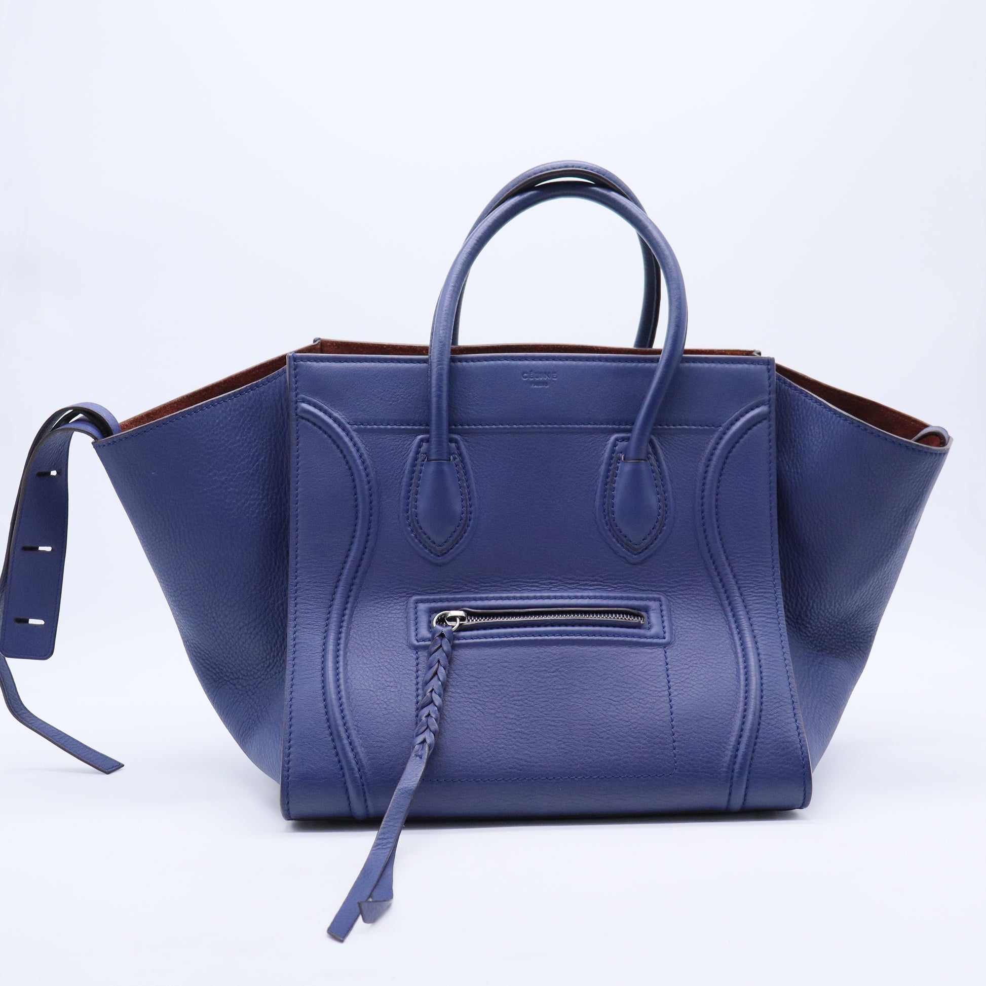  Navy Blue Leather Medium Phantom Luggage Bag B20288