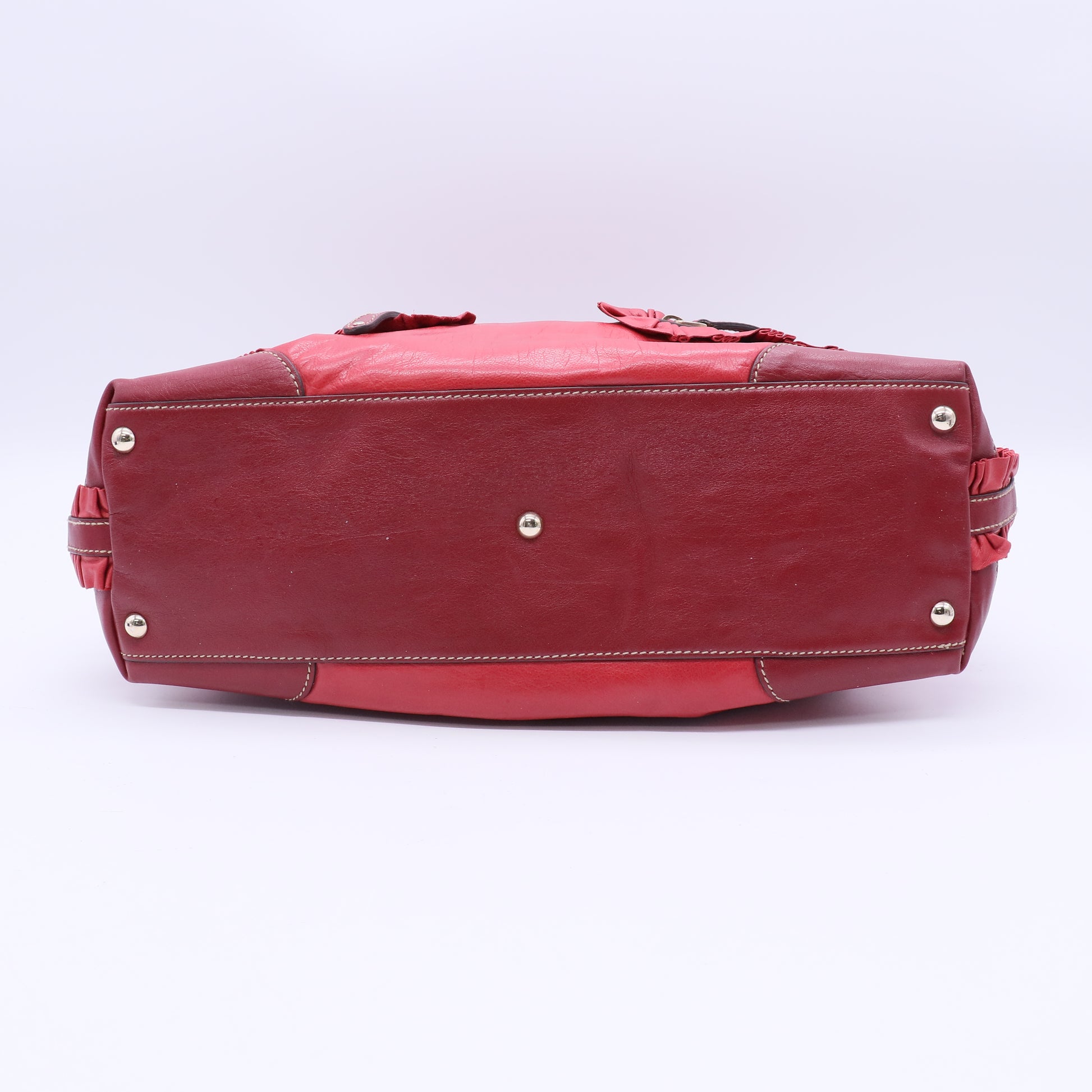 Leather Ruffle Sabrina Boston Tote Rouge B21354
