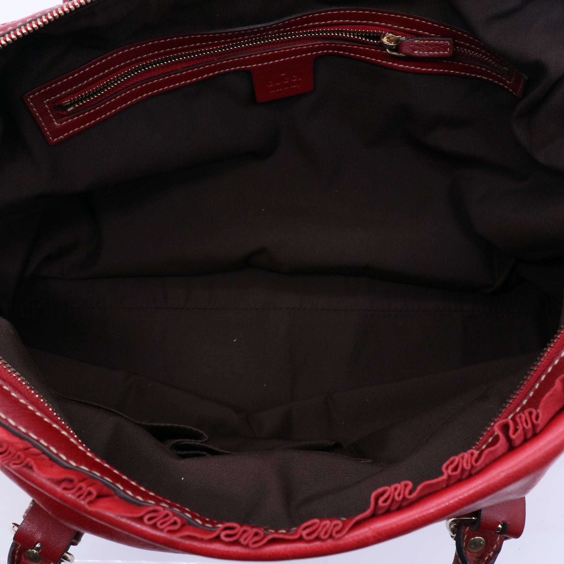 Leather Ruffle Sabrina Boston Tote Rouge B21354
