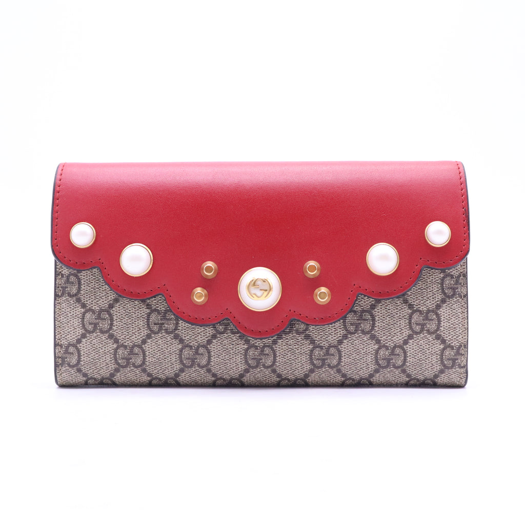 Red Original GG Supreme Canvas Pearl Studded Wallet W20692