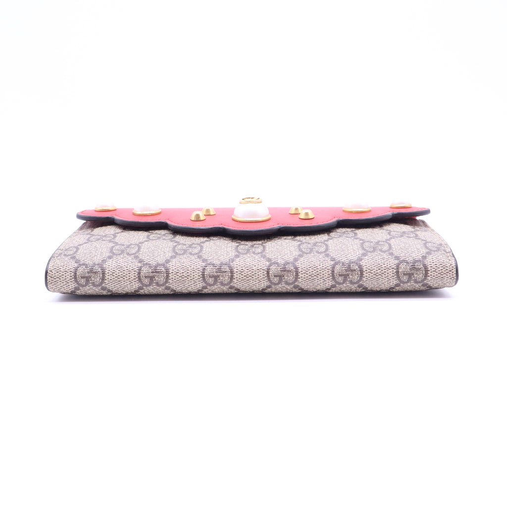Red Original GG Supreme Canvas Pearl Studded Wallet W20692