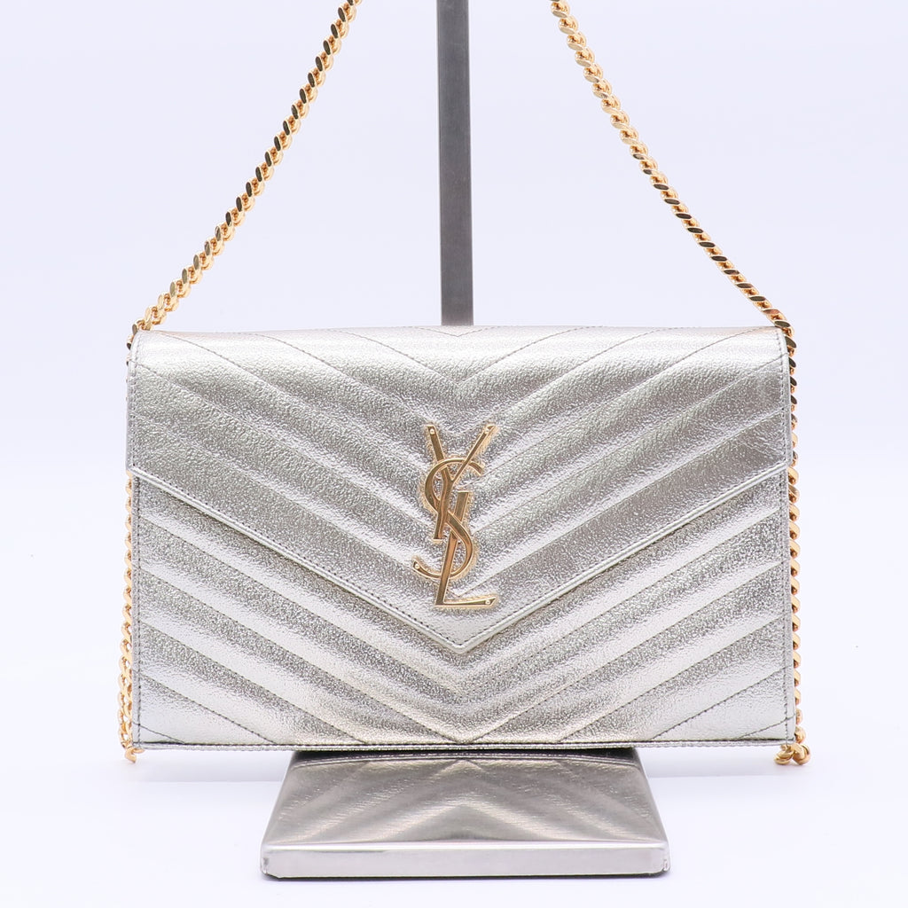 Classic Monogram Wallet on Chain Matelasse Chevron Metallic Leather Medium B20679
