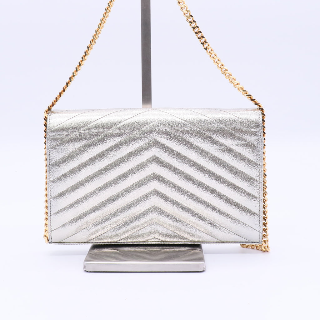 Classic Monogram Wallet on Chain Matelasse Chevron Metallic Leather Medium B20679