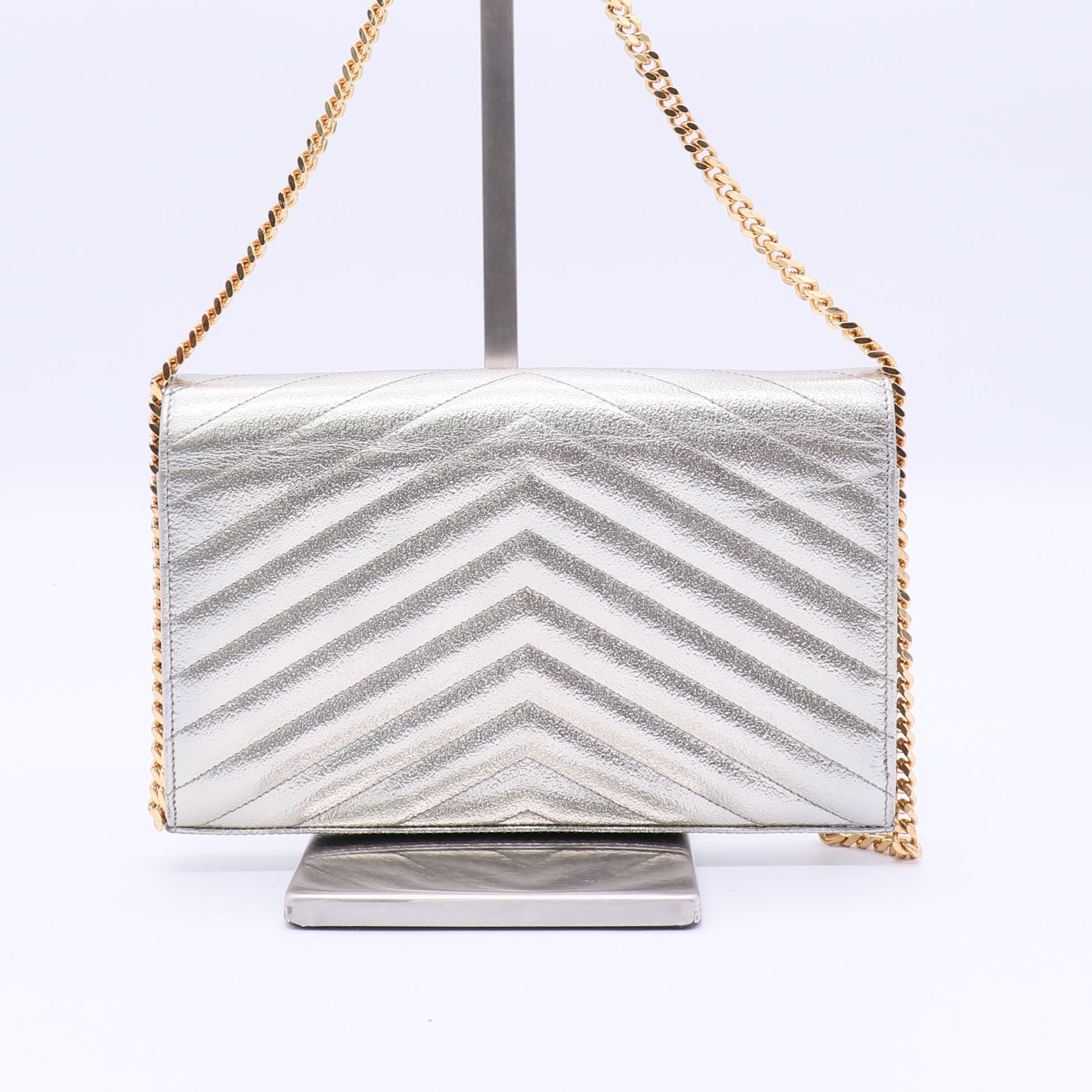 Classic Monogram Wallet on Chain Matelasse Chevron Metallic Leather Medium B20679