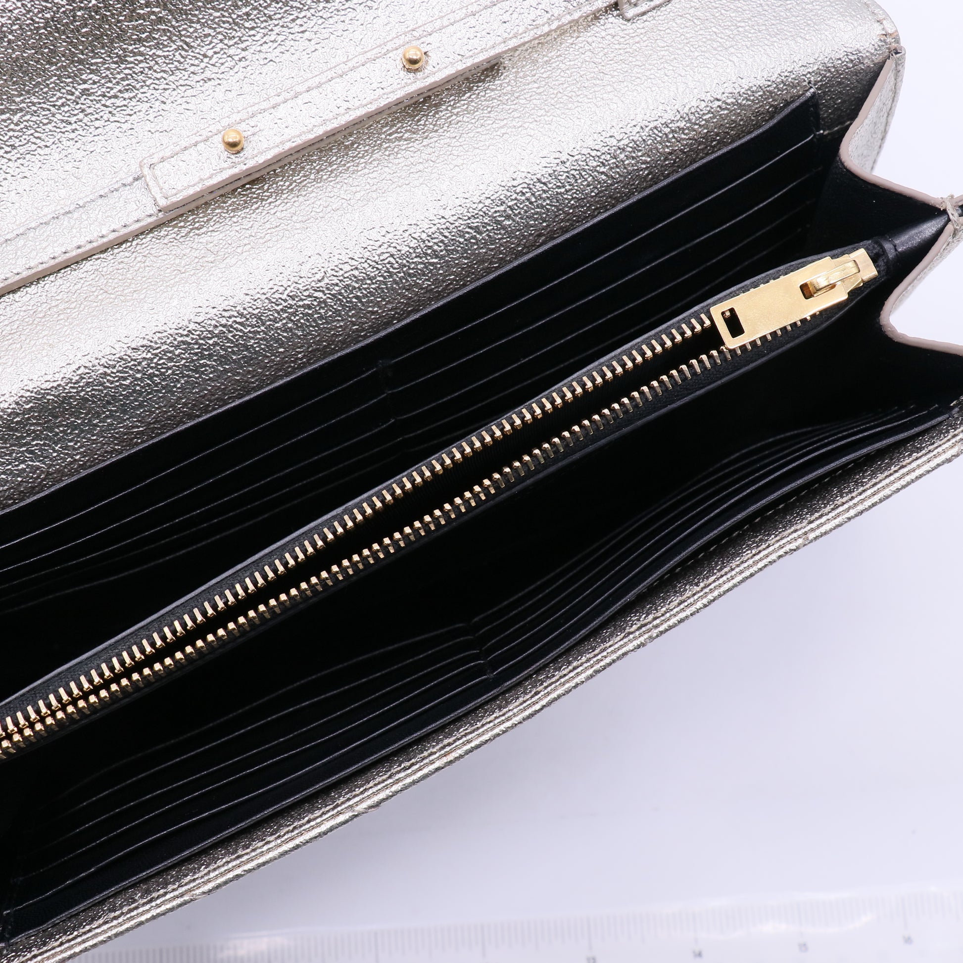 Classic Monogram Wallet on Chain Matelasse Chevron Metallic Leather Medium B20679