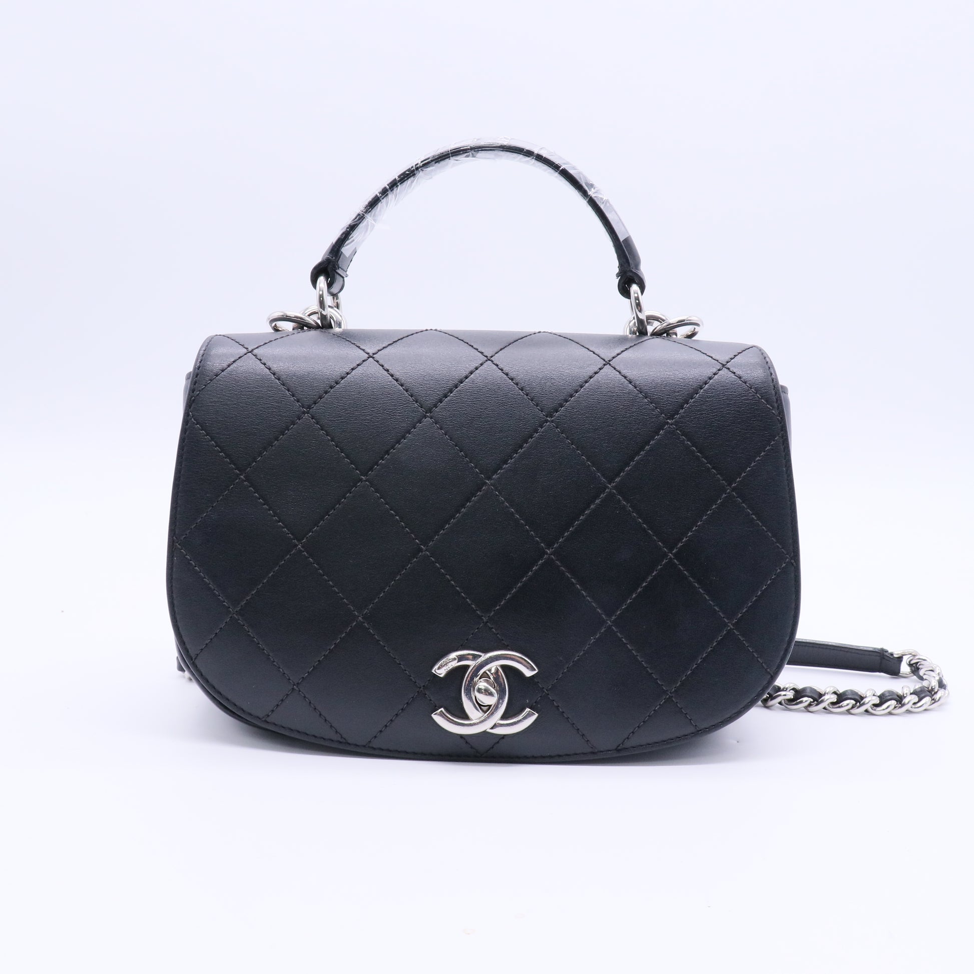Stitched Small Ring My Bag Flap Crossbody Bag Black Twins