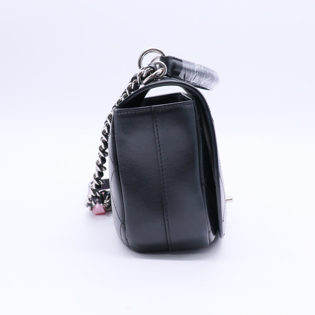 Stitched Small Ring My Bag Flap Crossbody Bag Black Twins