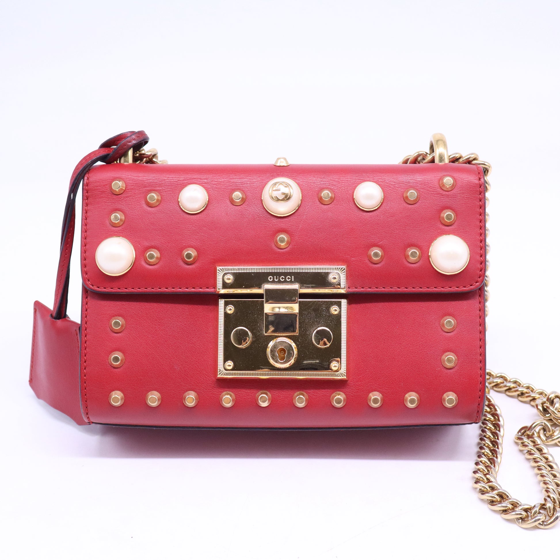 Pearly Padlock Shoulder Bag Studded Leather Small B21315