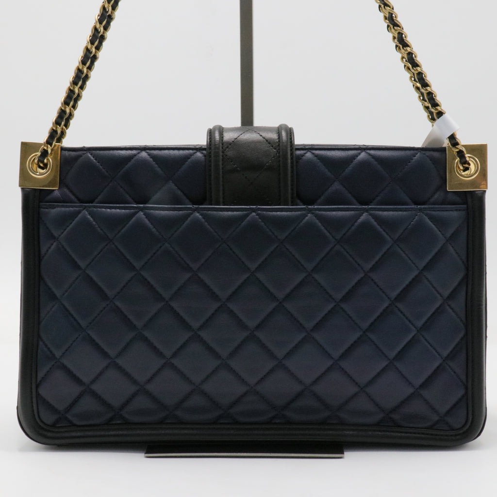 Lambskin Quilted Elegant CC Shopping Tote Navy Black For Gisel