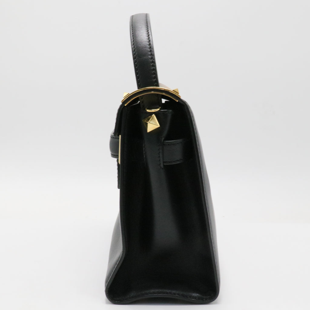 Black Leather My Rockstud Top Handle Tote Bag