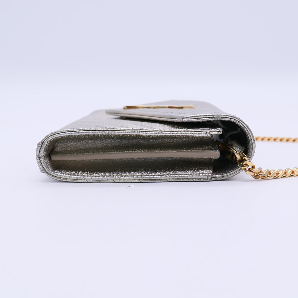 Classic Monogram Wallet on Chain Matelasse Chevron Metallic Leather Medium B20679