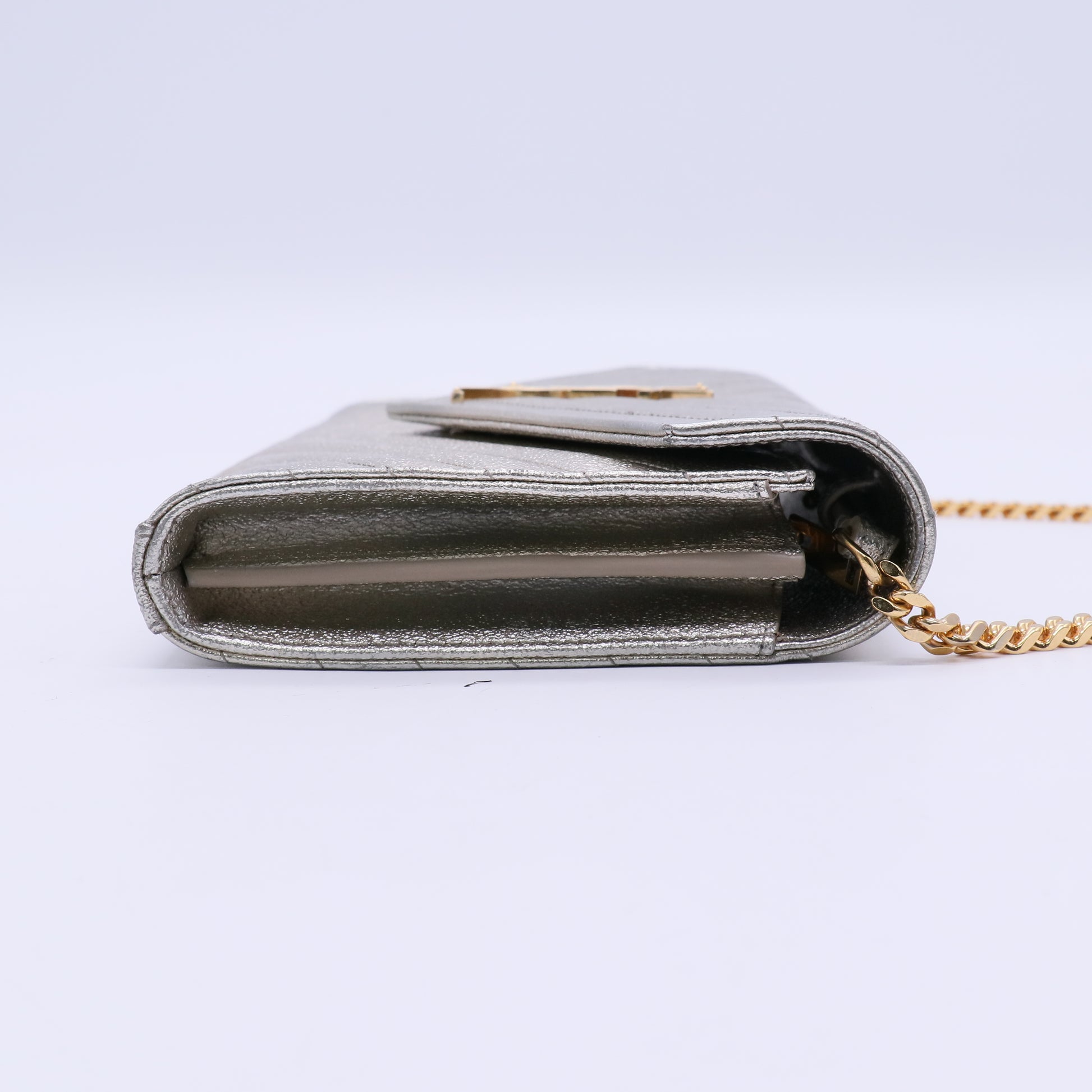 Classic Monogram Wallet on Chain Matelasse Chevron Metallic Leather Medium B20679