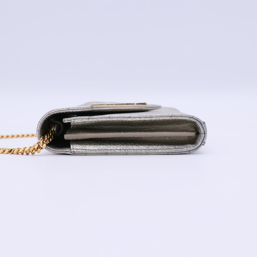 Classic Monogram Wallet on Chain Matelasse Chevron Metallic Leather Medium B20679