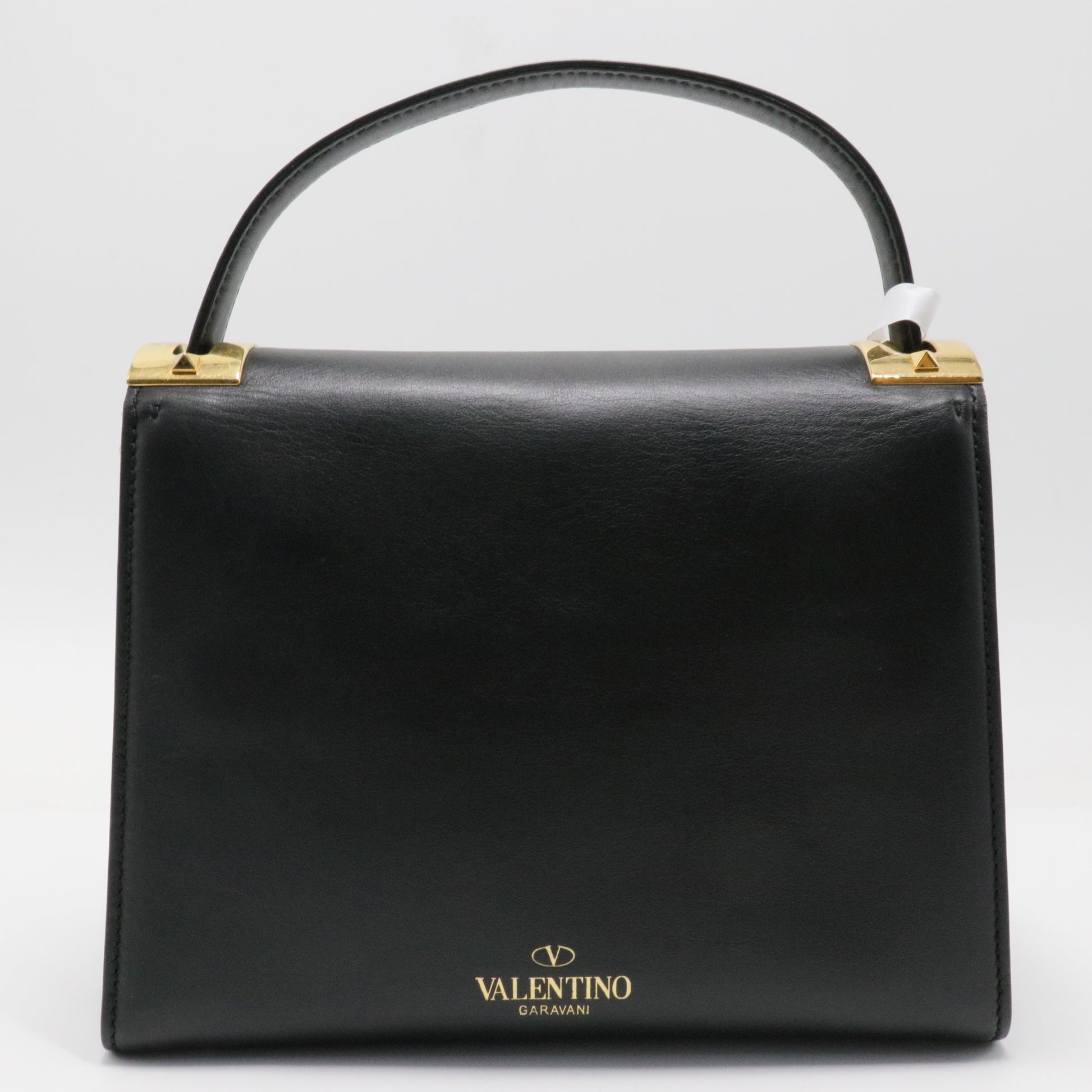 Black Leather My Rockstud Top Handle Tote Bag