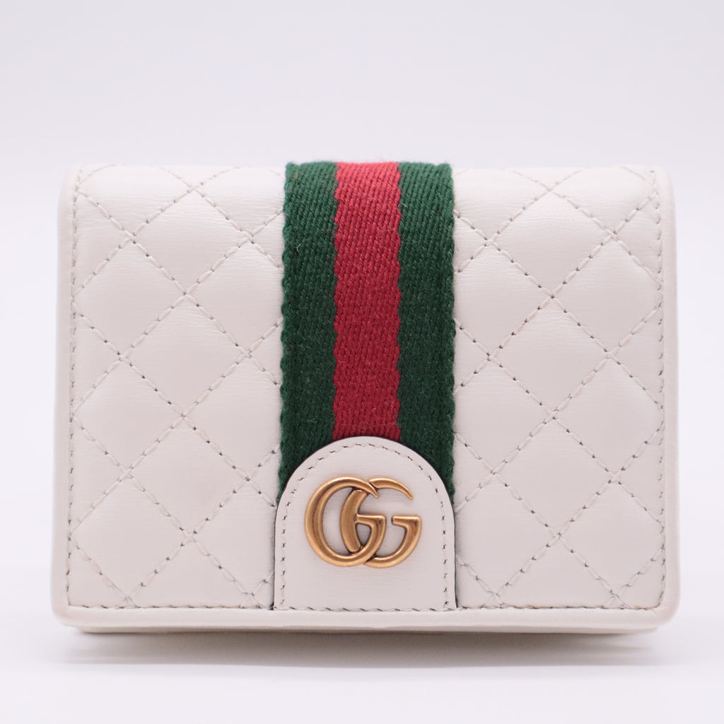 Calfskin Web Trapuntata GG Card Case Wallet Off White