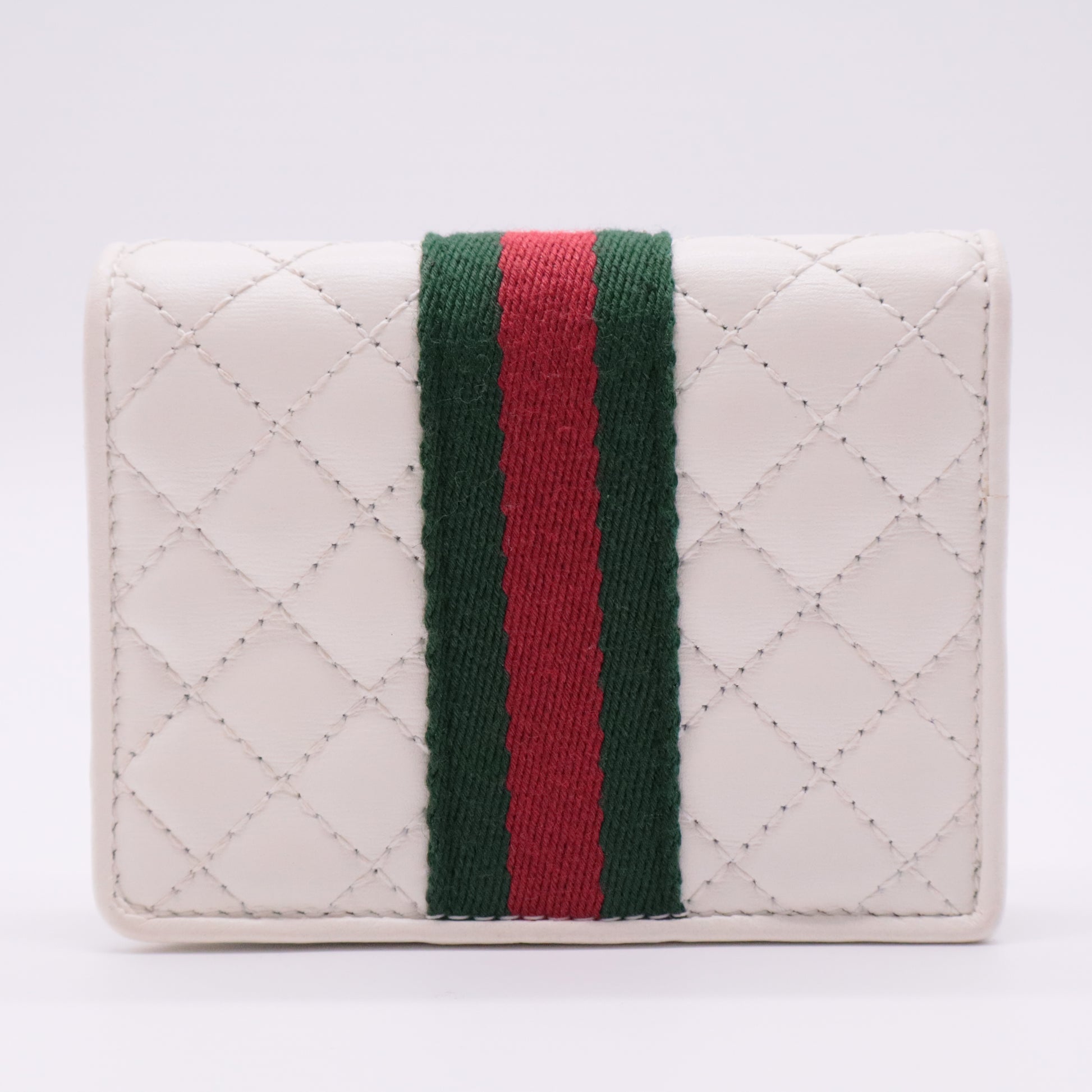 Calfskin Web Trapuntata GG Card Case Wallet Off White